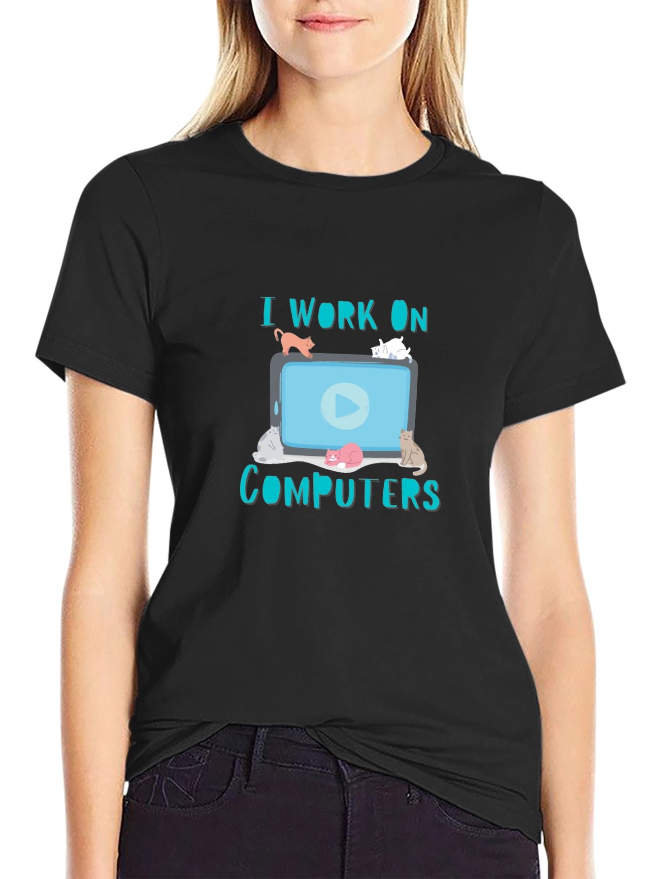 I Work On Computers Cat T-Shirt