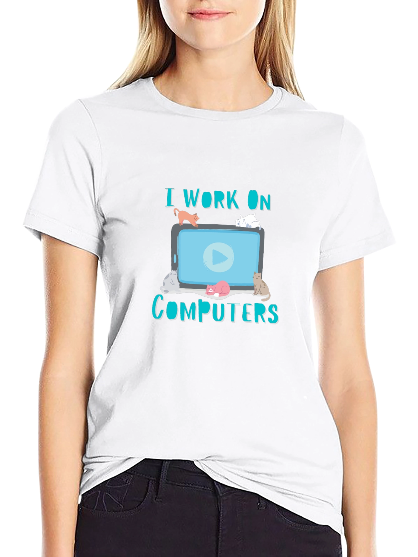 I Work On Computers Cat T-Shirt
