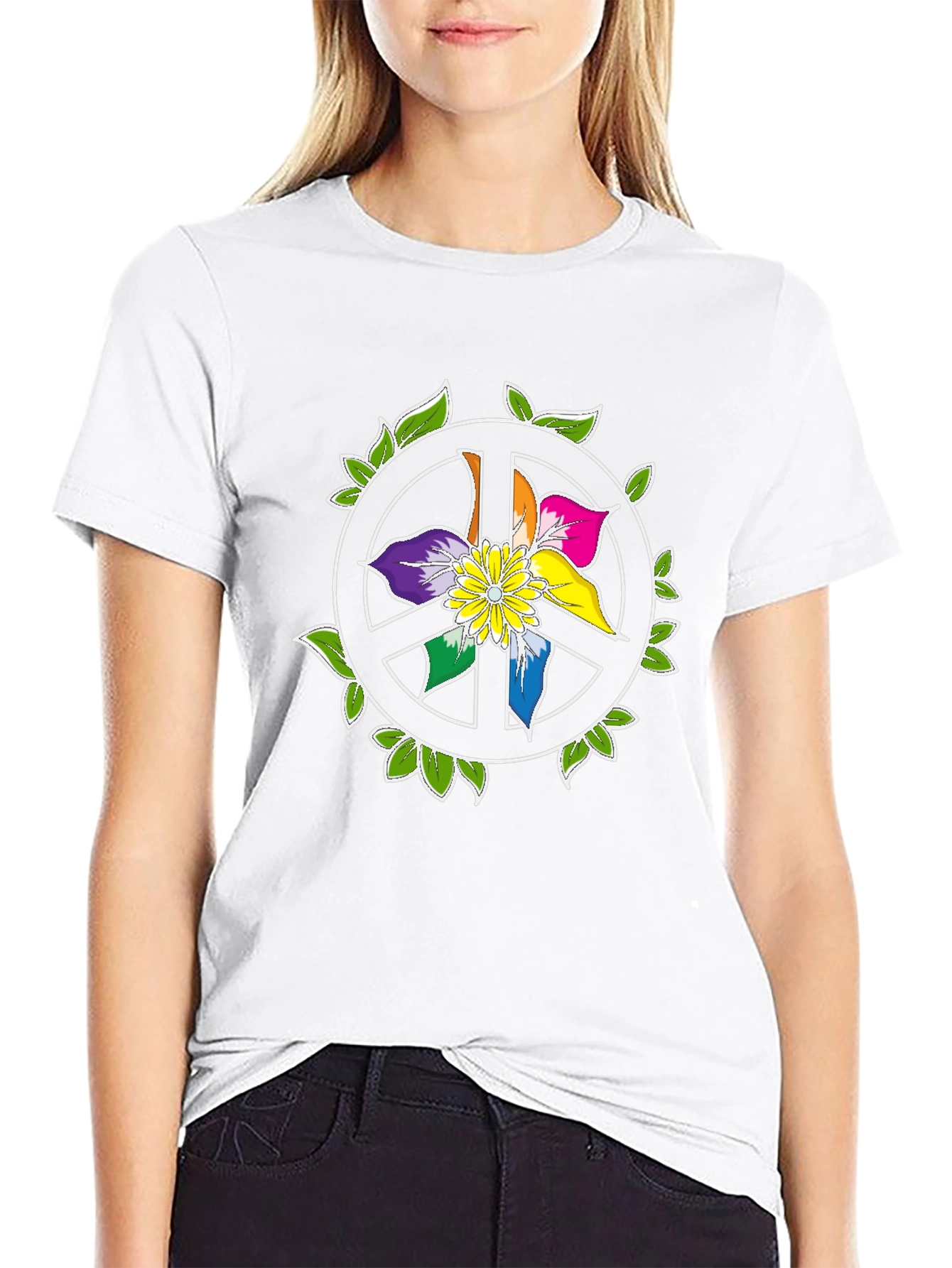 Peace Sign Flower Graphic T-Shirt