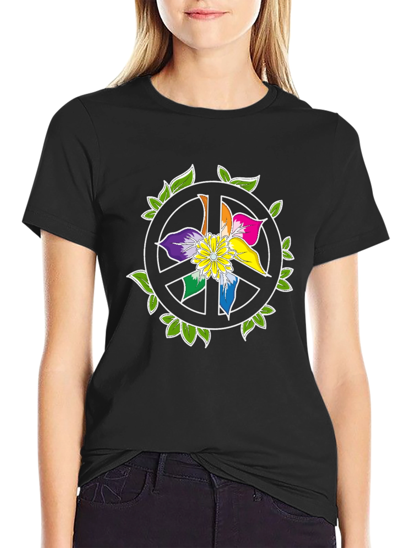 Peace Sign Flower Graphic T-Shirt