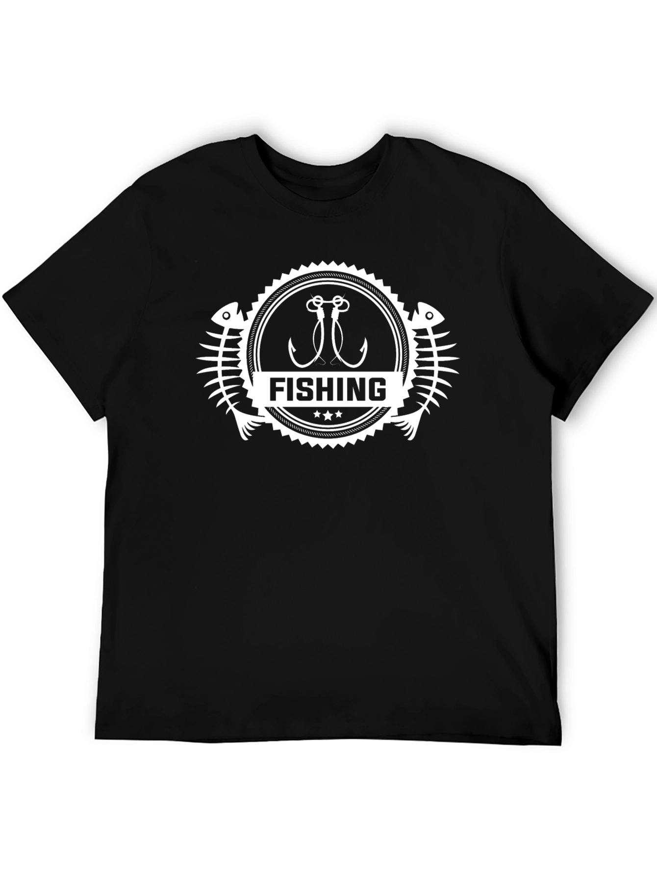 Fishing Hooks & Skeleton Black T-Shirt
