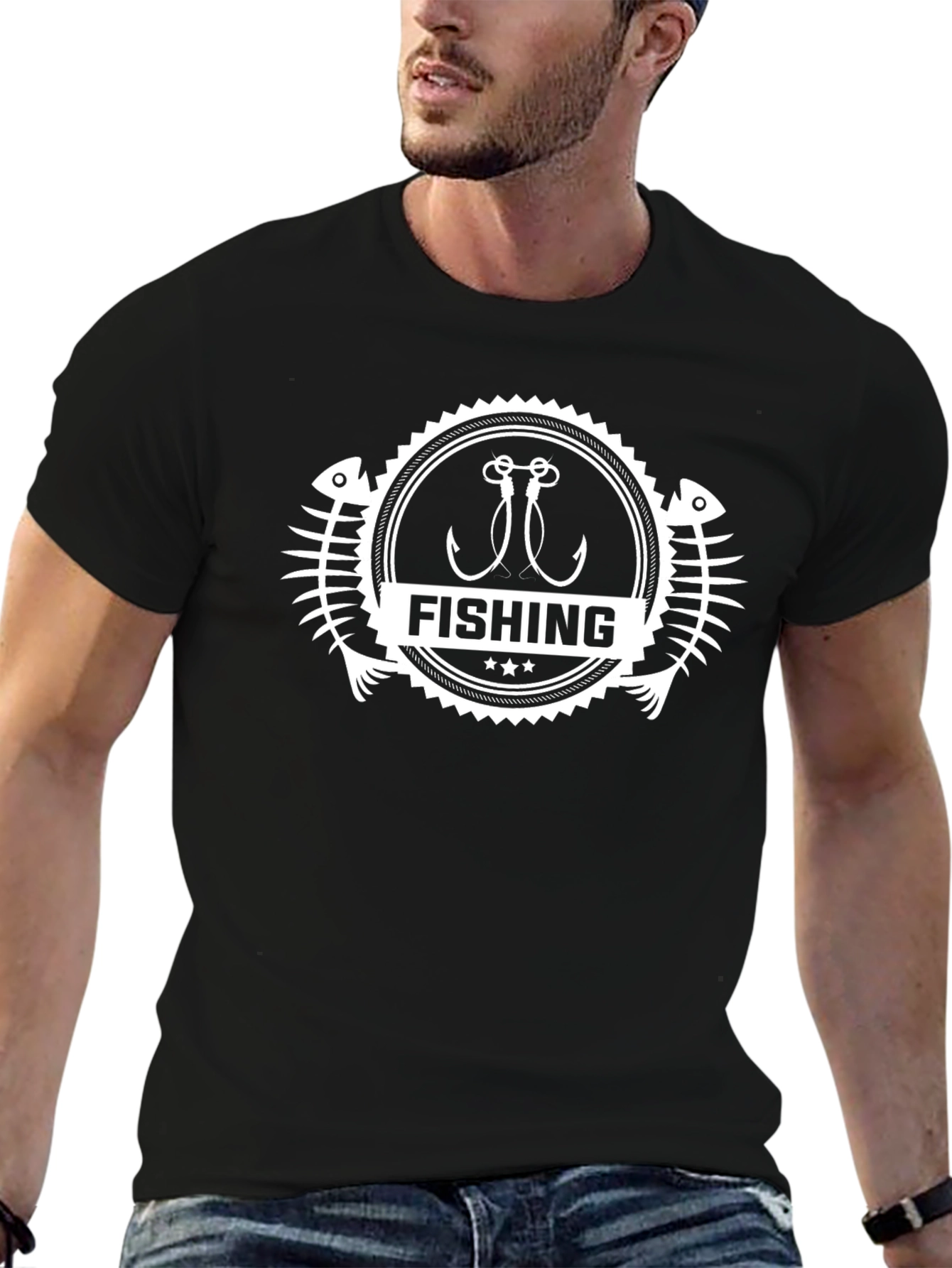 Fishing Hooks & Skeleton Black T-Shirt