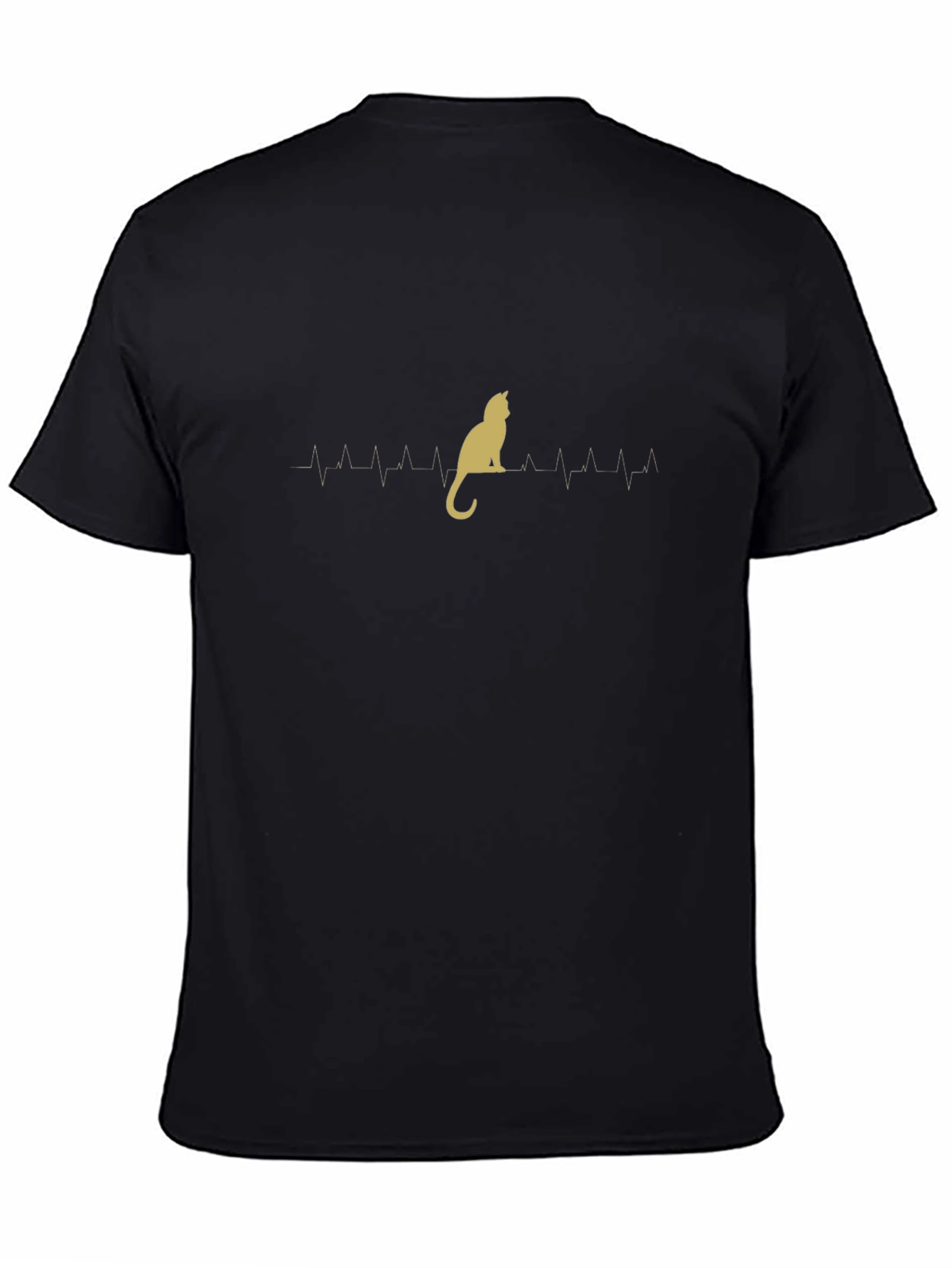 Cat Heartbeat T-Shirt - Black Crew Neck Tee
