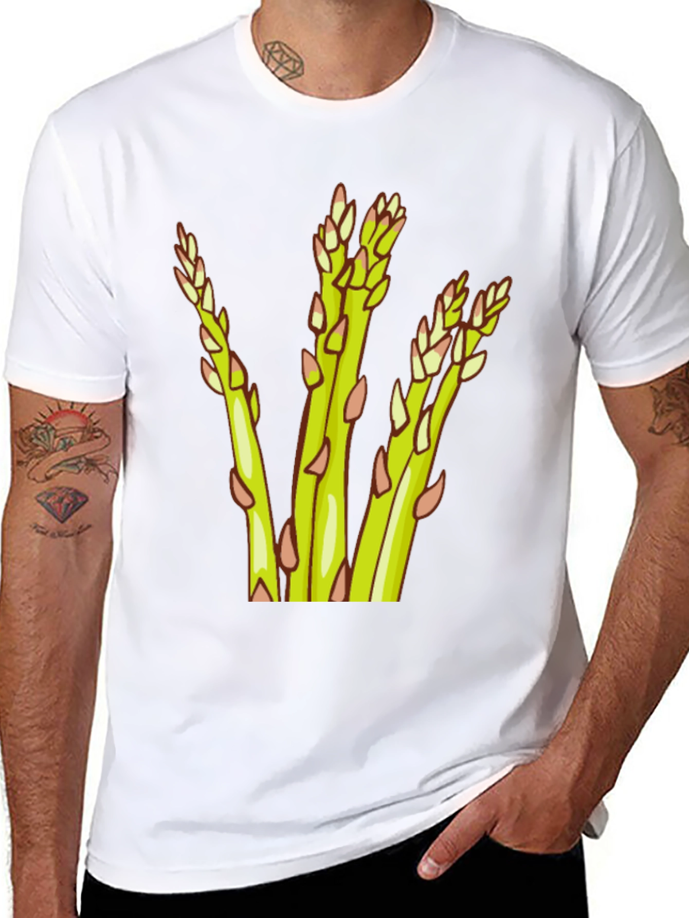 Asparagus Graphic Tee - Black Cotton Casual Wear