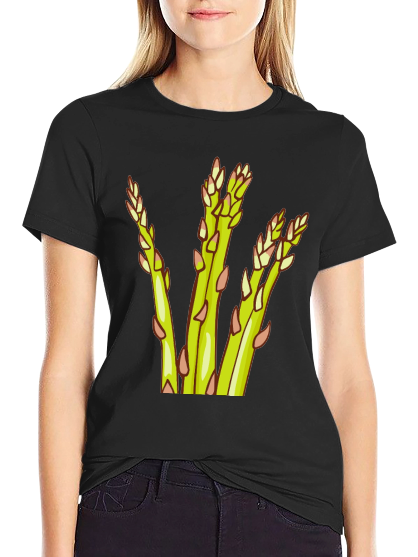 Asparagus Graphic Tee - Black Cotton Casual Wear