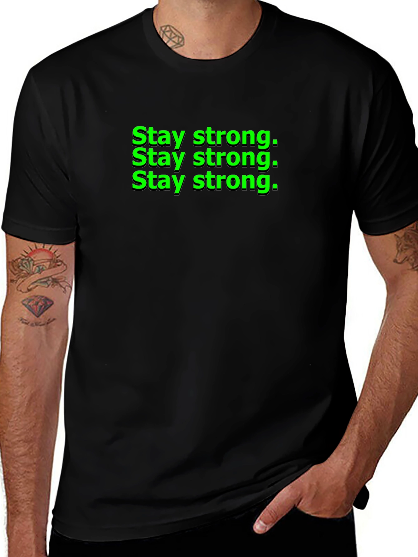 Stay Strong Graphic Tee - Black Cotton T-Shirt