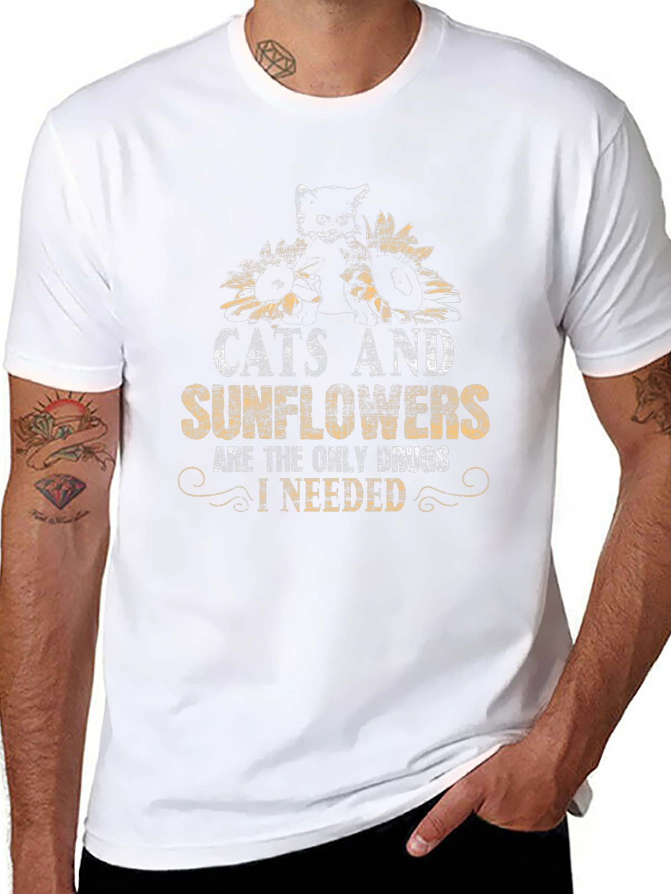 Cats and Sunflowers Graphic Tee - Unique Design