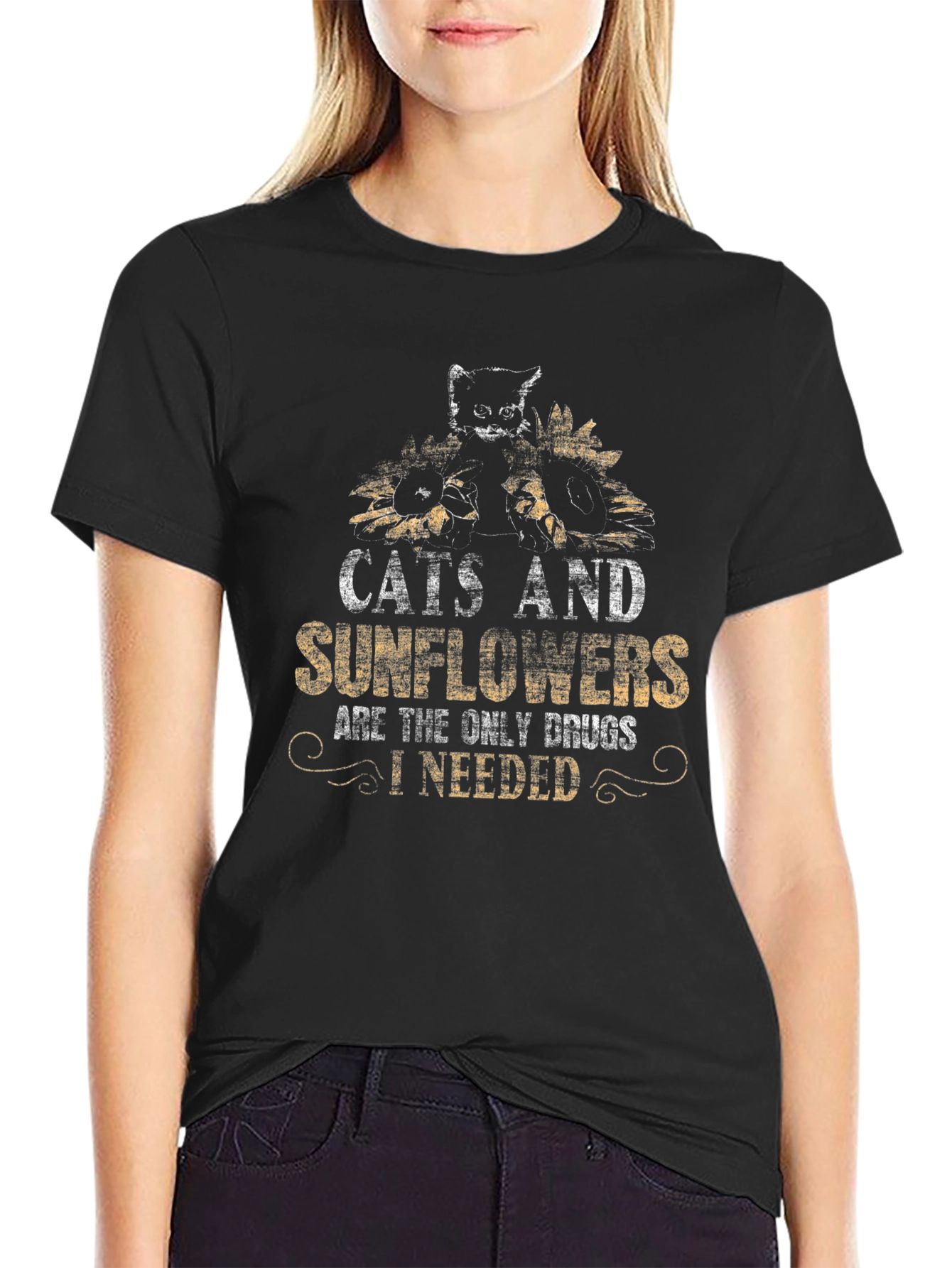 Cats and Sunflowers Graphic Tee - Unique Design