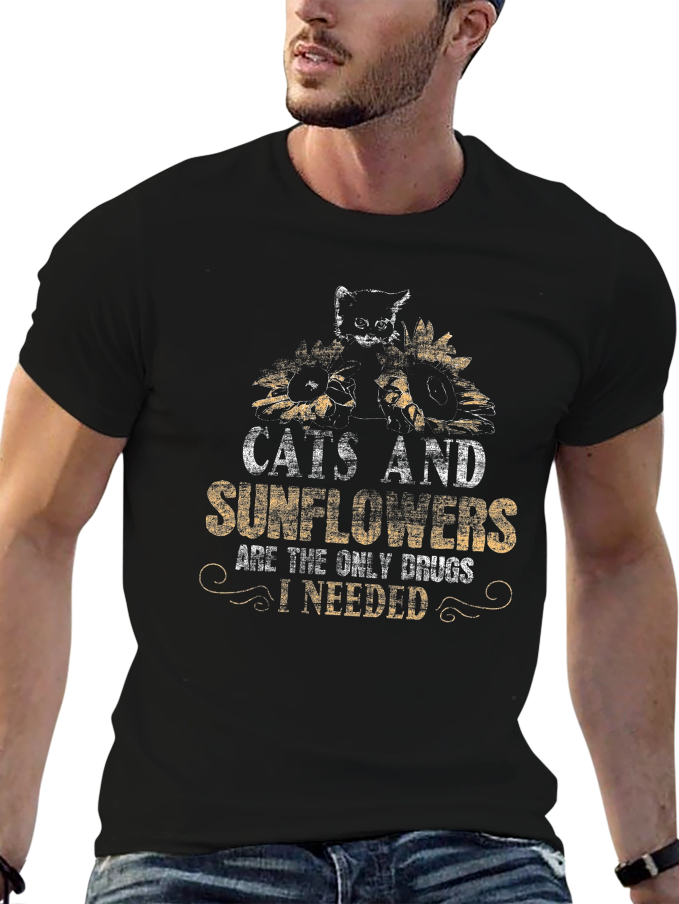 Cats and Sunflowers Graphic Tee - Unique Design