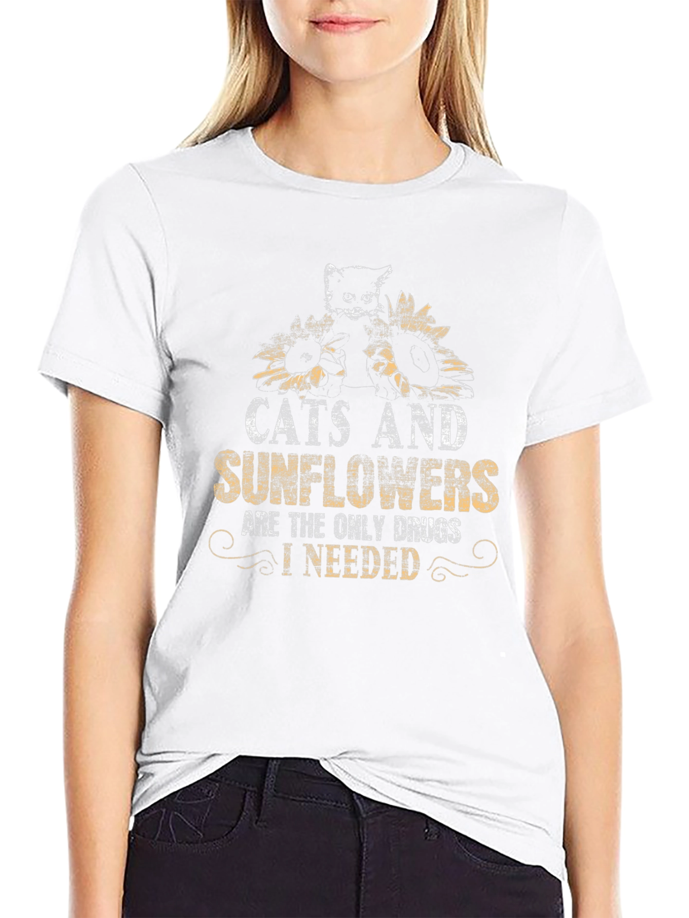 Cats and Sunflowers Graphic Tee - Unique Design