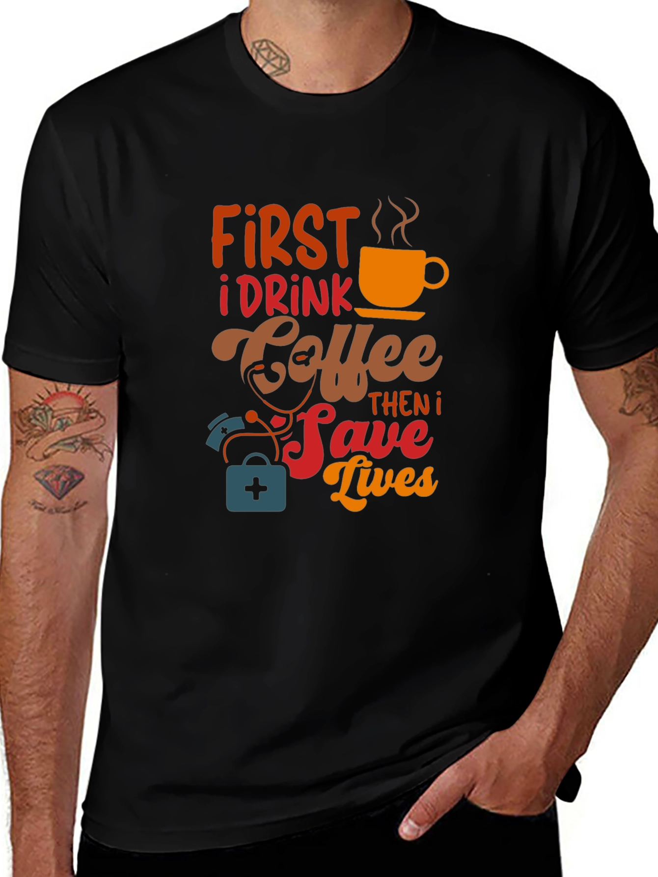 Coffee First Save Lives Black T-Shirt