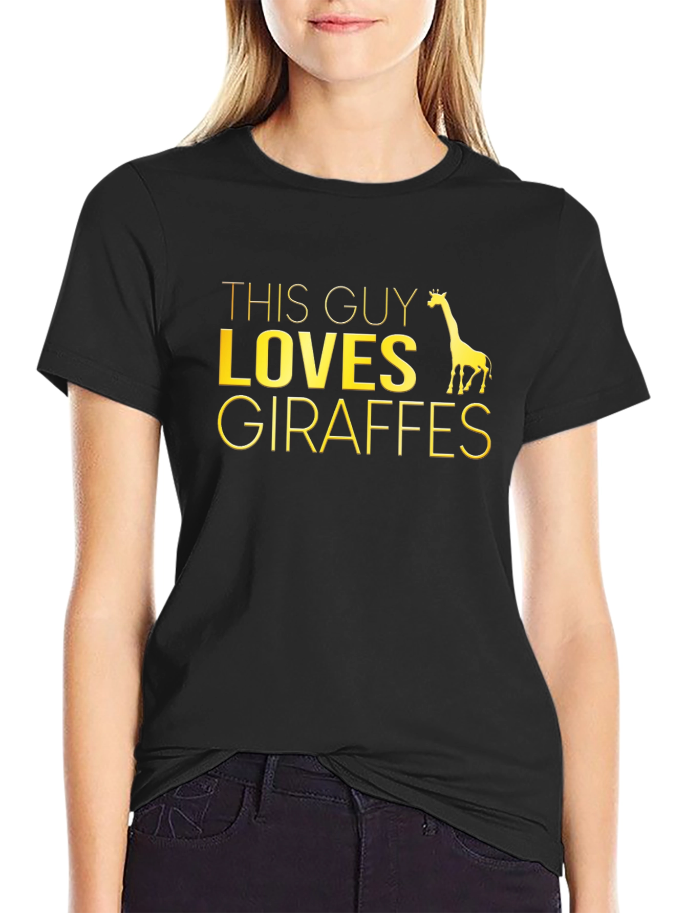 This Guy Loves Giraffes Graphic T-Shirt - Black