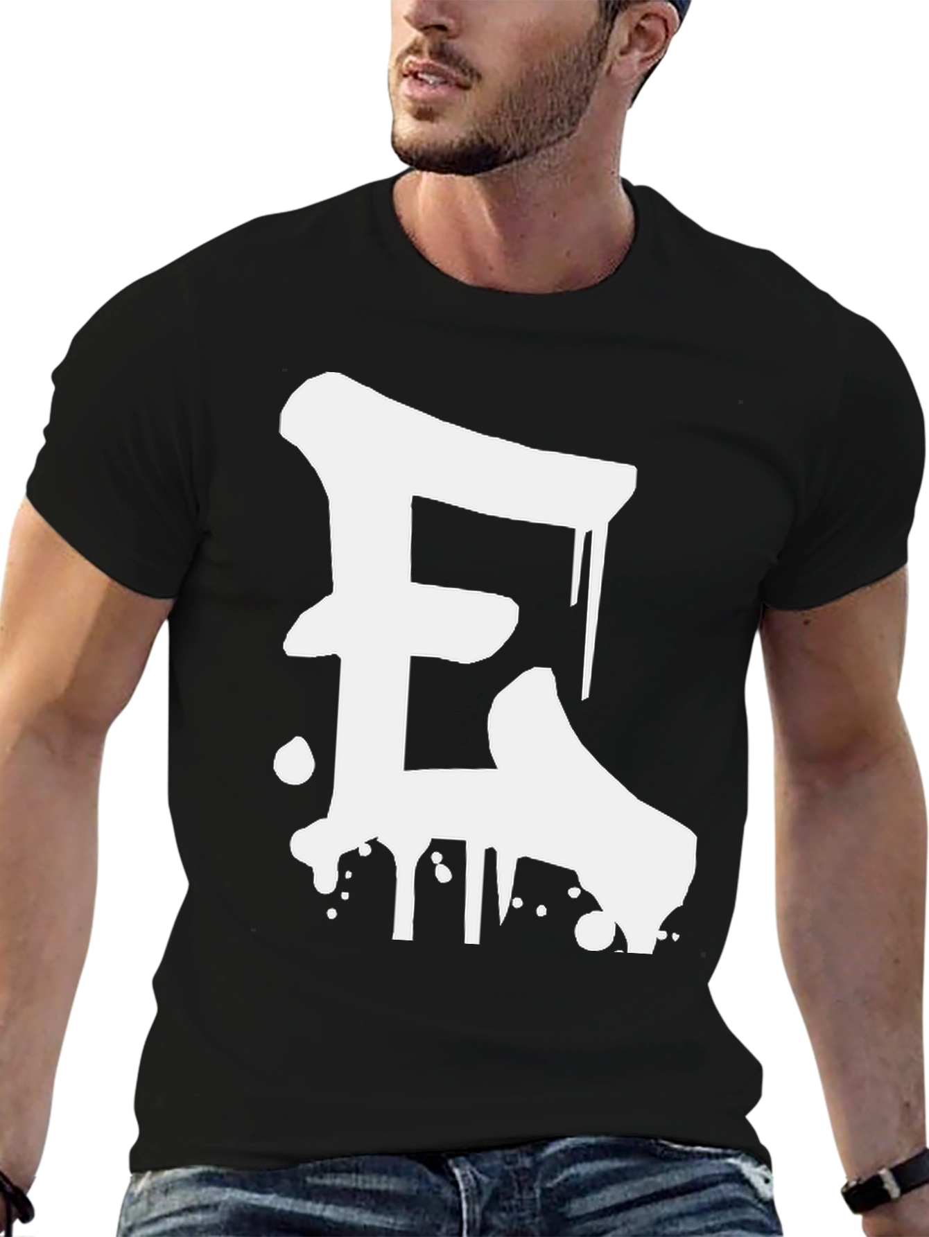 Graffiti E Graphic Tee - Black Cotton Blend T-Shirt