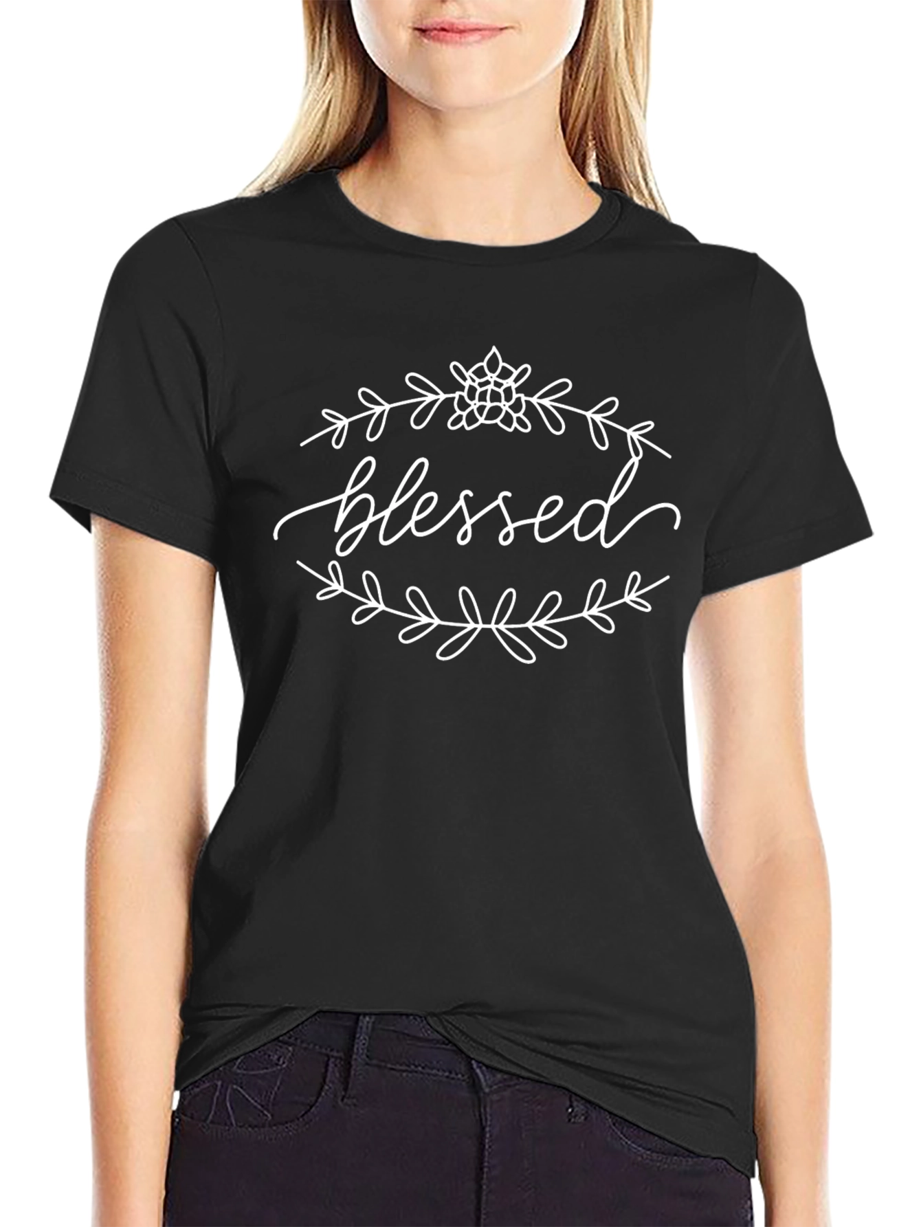 Blessed Graphic Tee - Black Cotton Casual Shirt