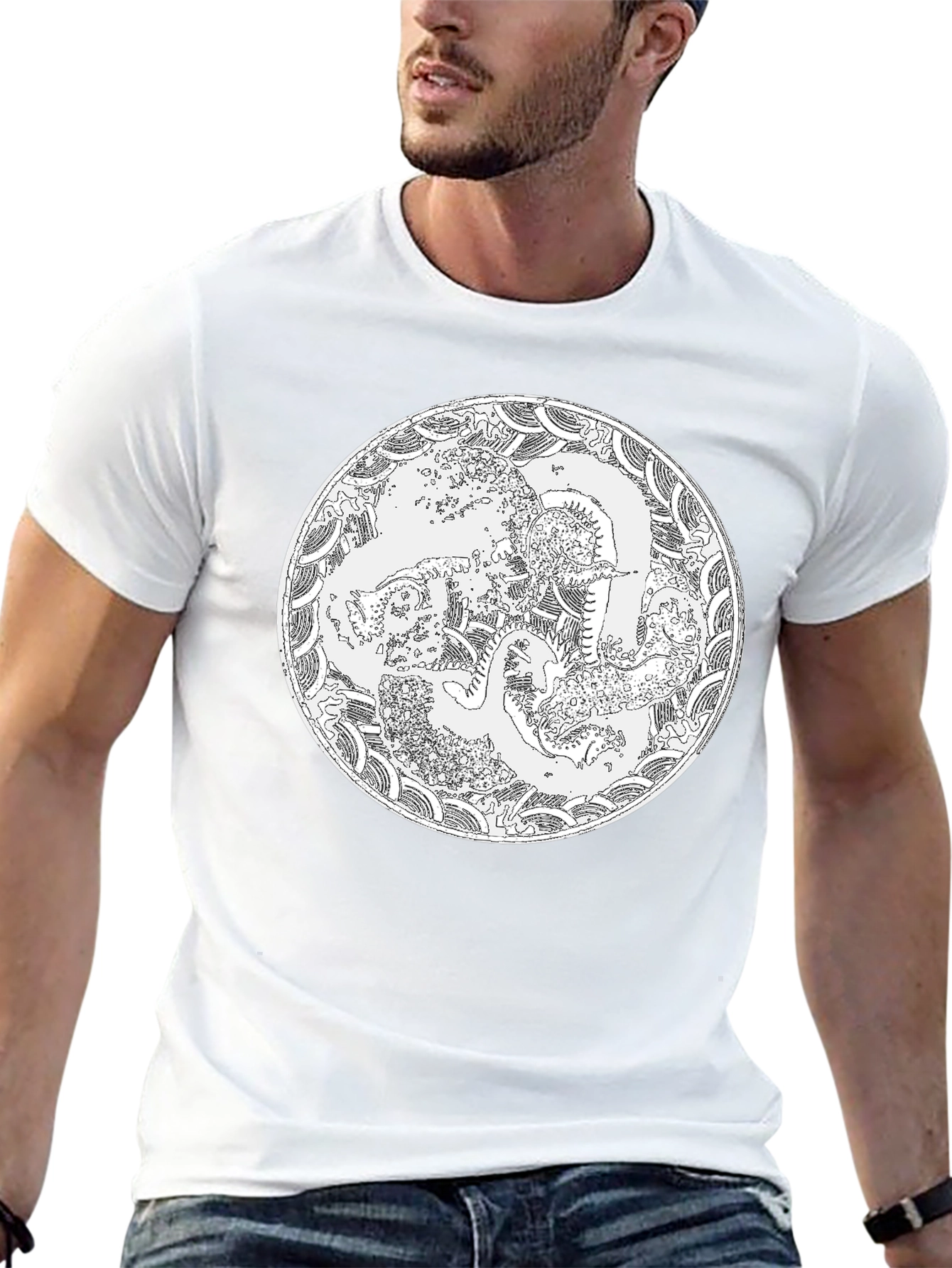 Black T-Shirt with Artistic Circle Design