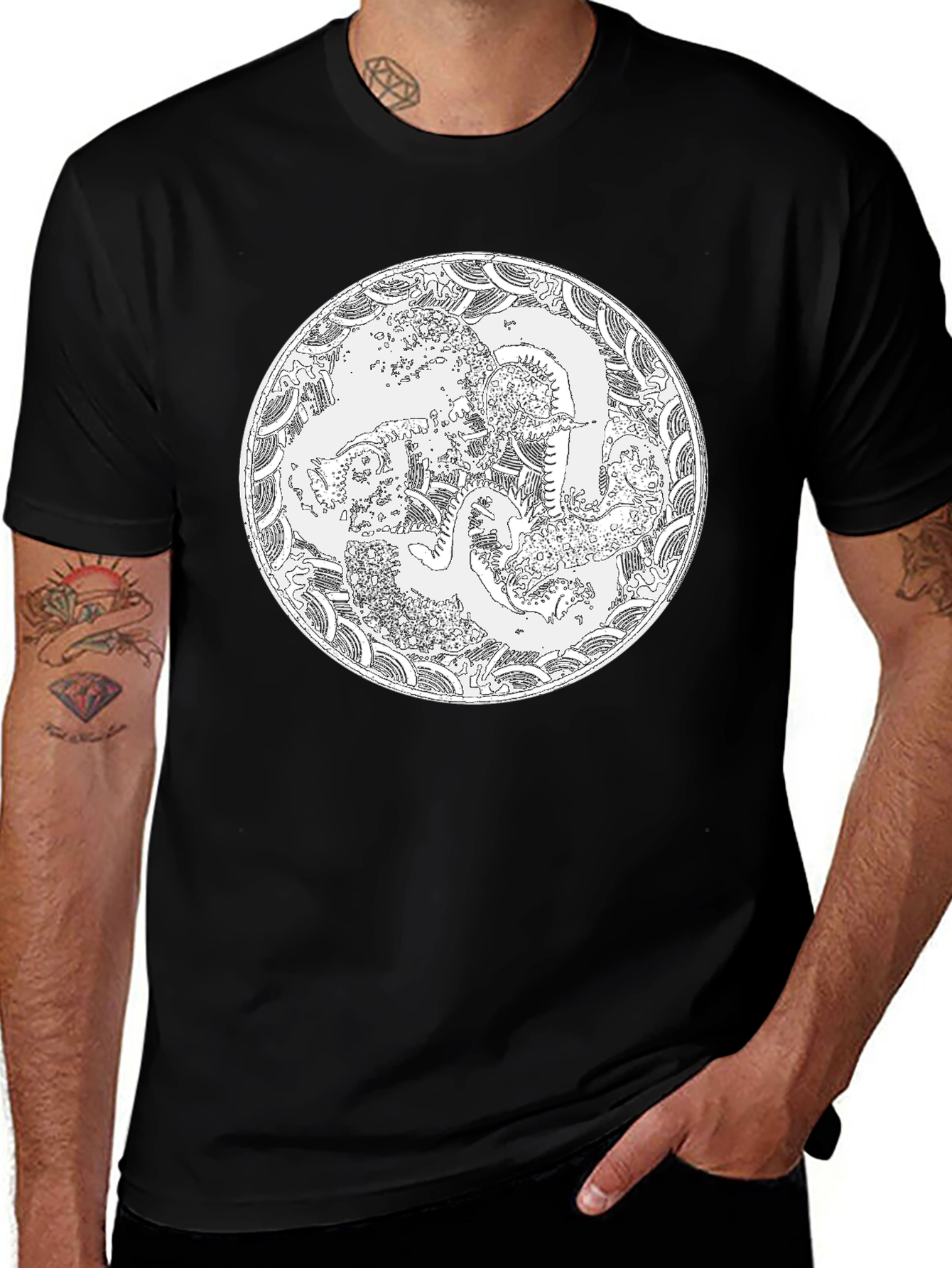 Black T-Shirt with Artistic Circle Design
