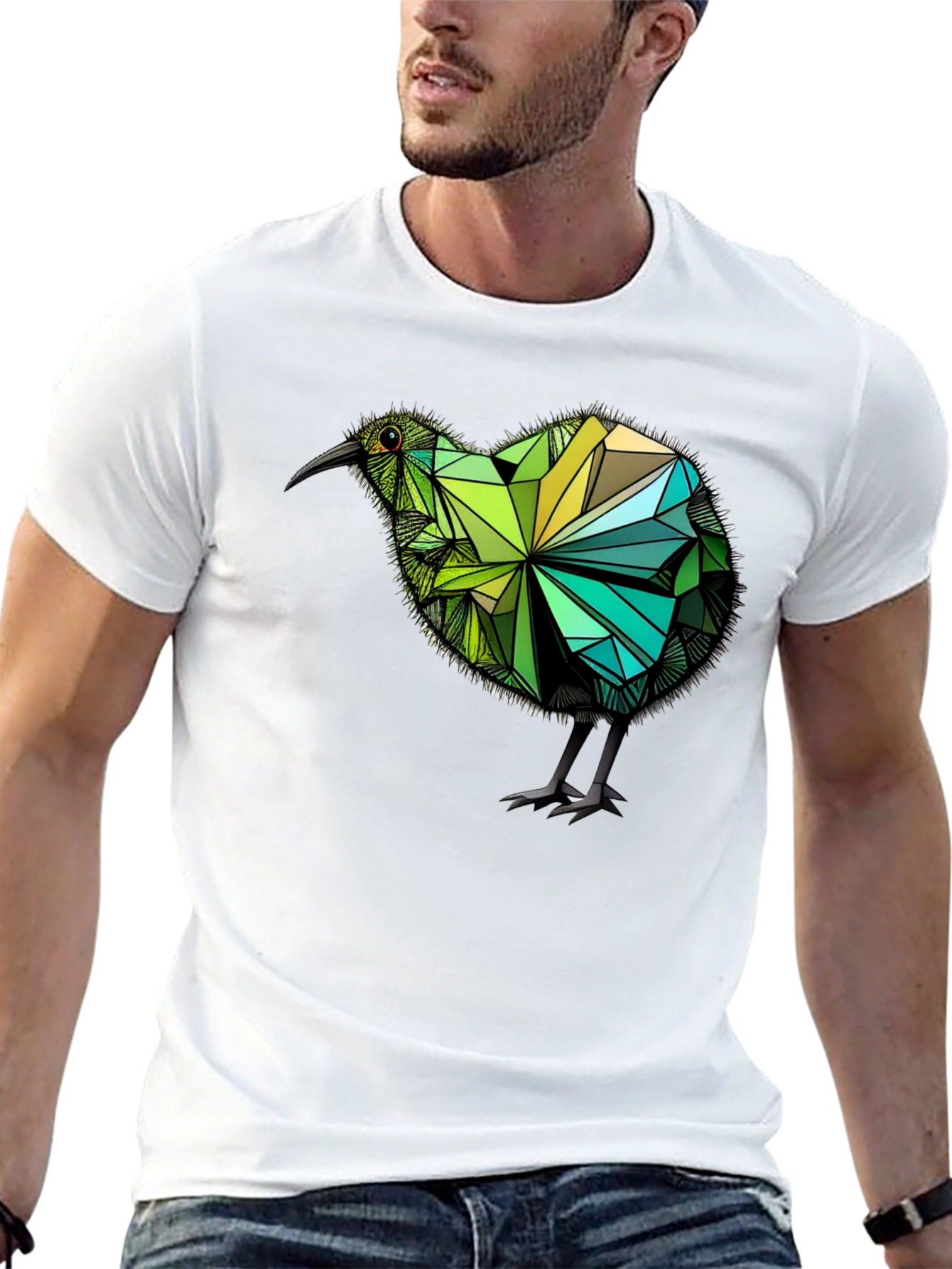Geometric Kiwi Bird Graphic Tee - Modern & Unique
