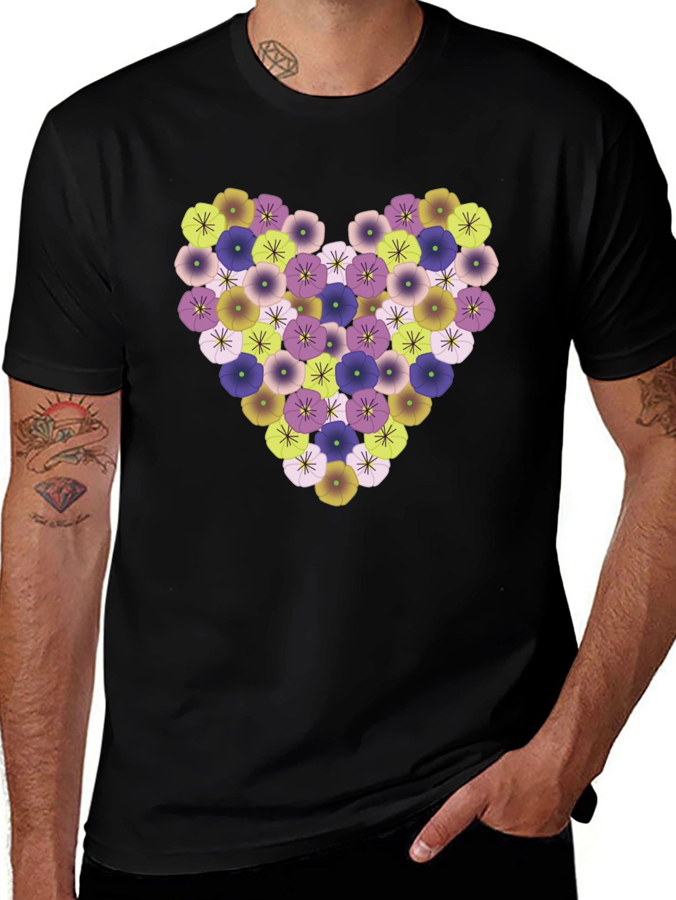 Floral Heart Tee - Stylish Black T-Shirt