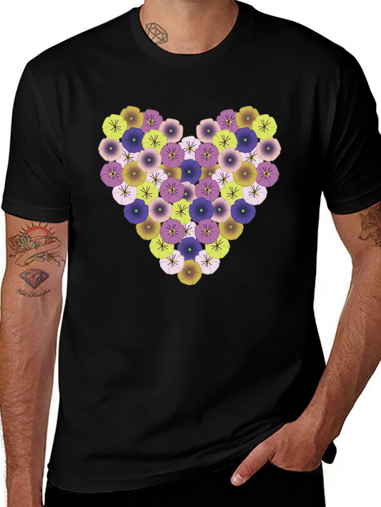 Floral Heart Tee - Stylish Black T-Shirt