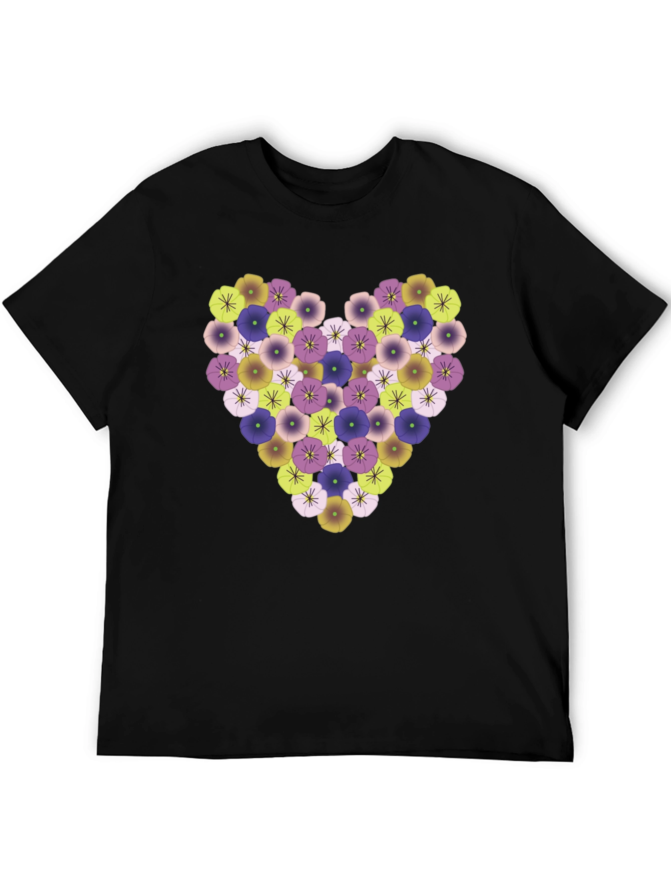 Floral Heart Tee - Stylish Black T-Shirt