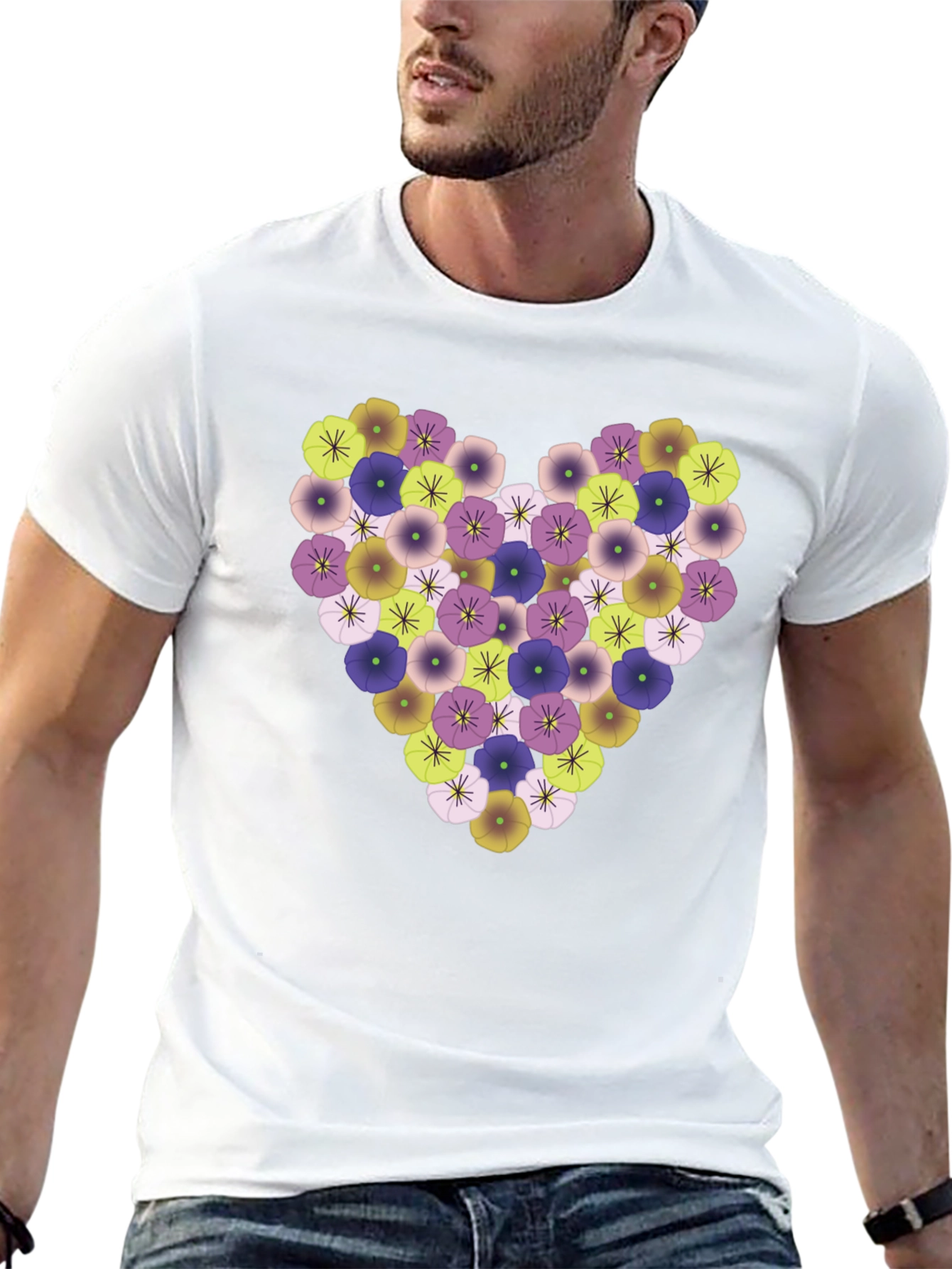 Floral Heart Tee - Stylish Black T-Shirt