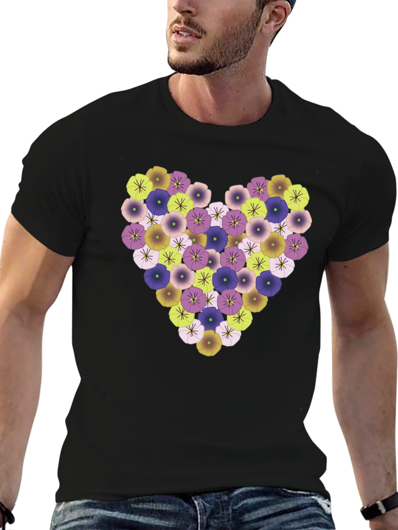 Floral Heart Tee - Stylish Black T-Shirt