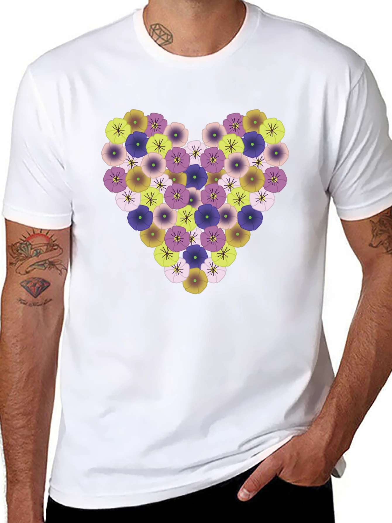 Floral Heart Tee - Stylish Black T-Shirt
