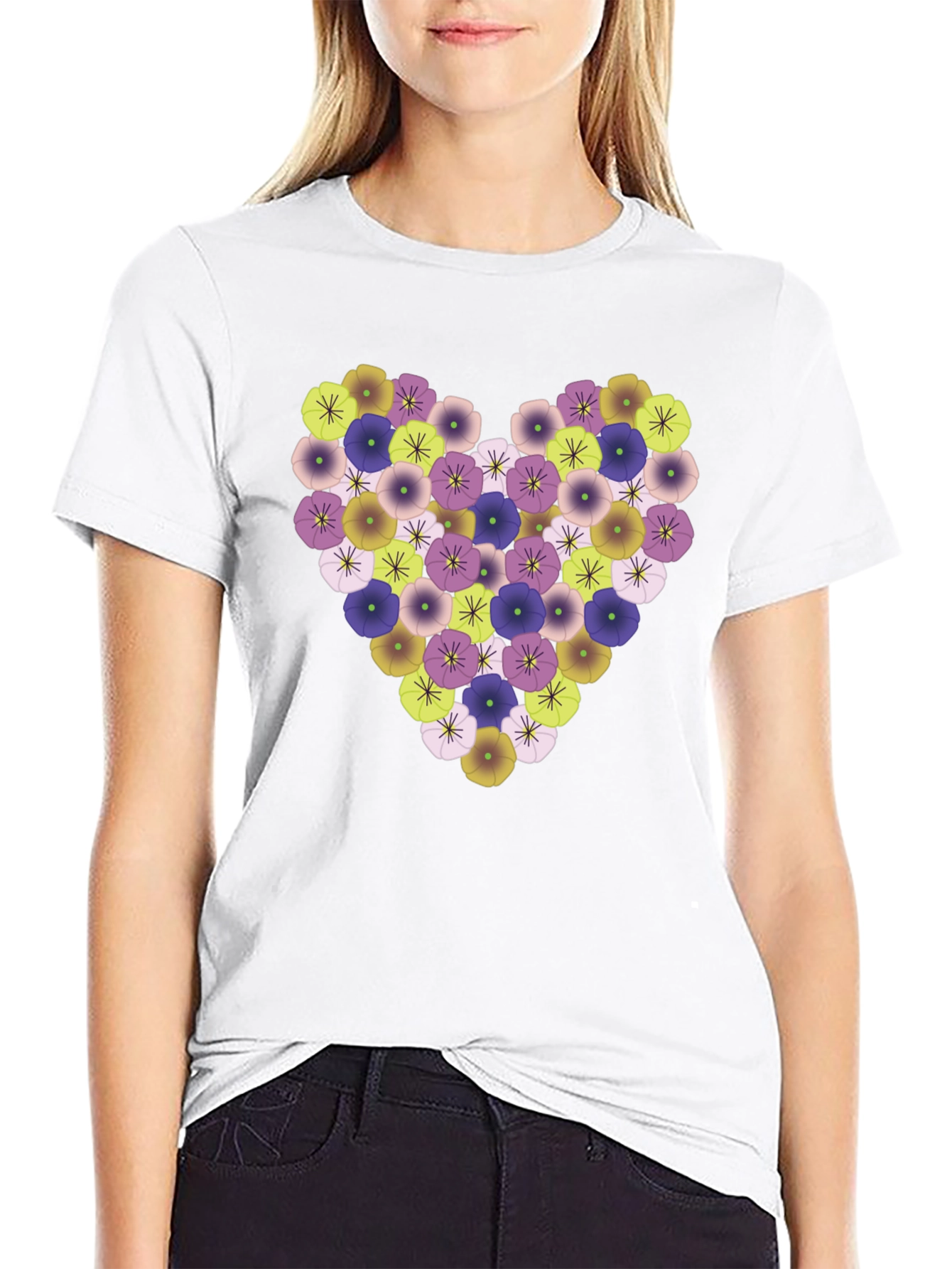 Floral Heart Tee - Stylish Black T-Shirt