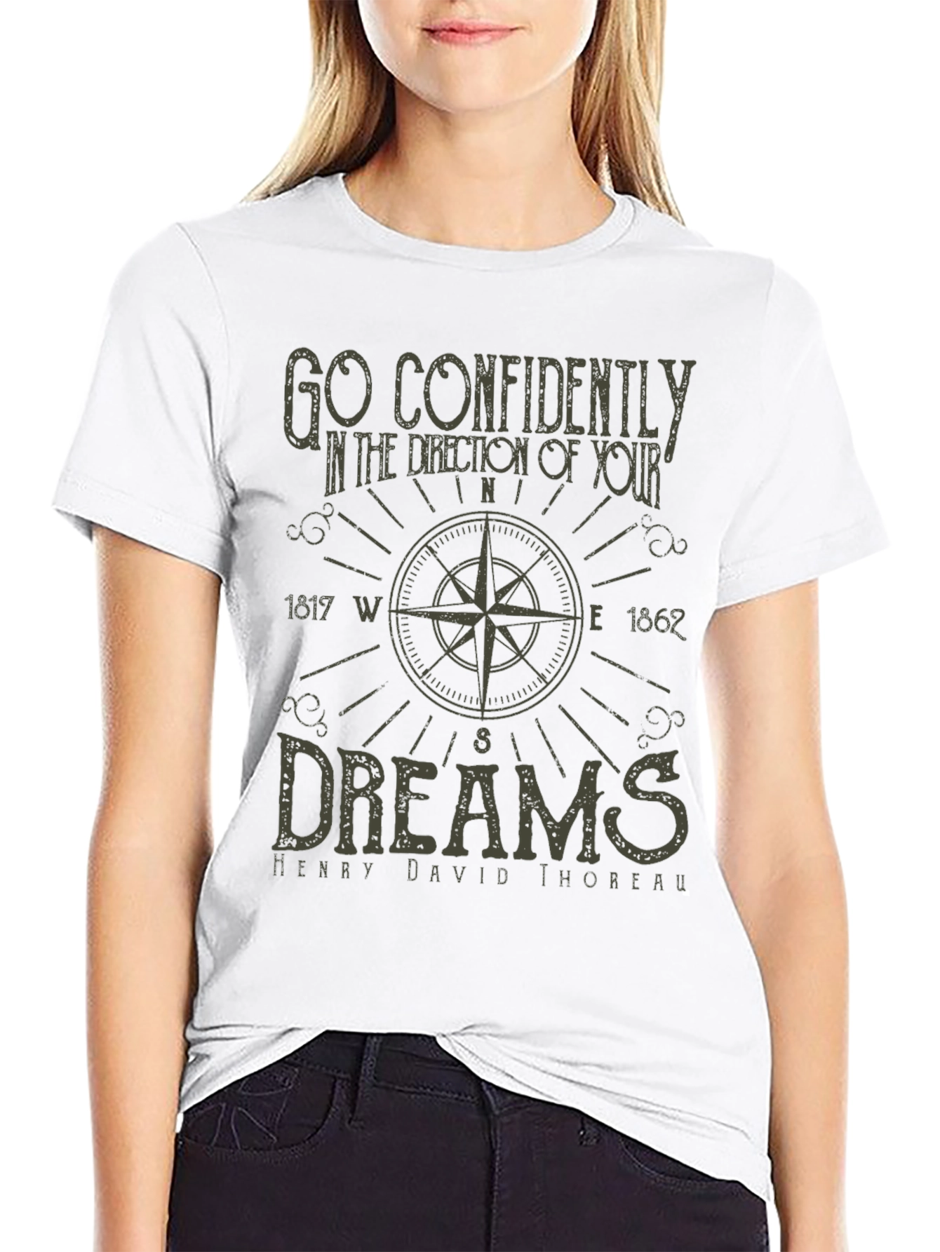 Inspirational Compass Graphic T-Shirt - Thoreau Quote