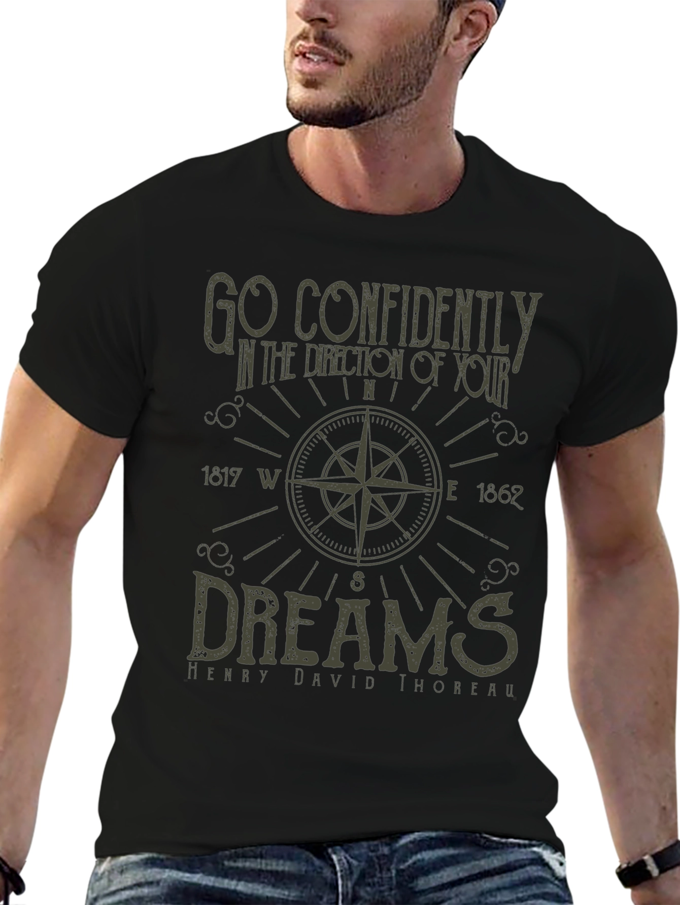 Inspirational Compass Graphic T-Shirt - Thoreau Quote