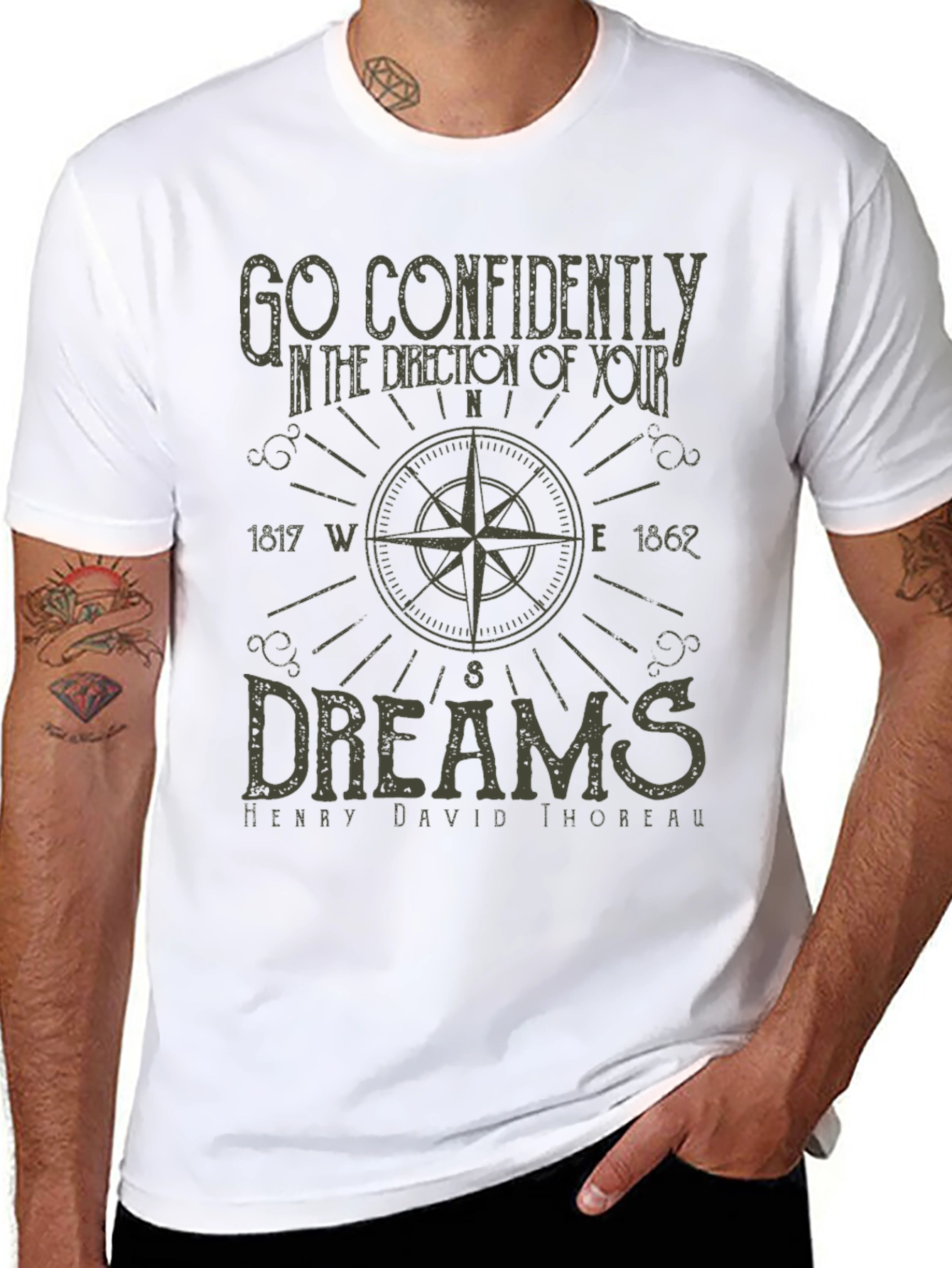 Inspirational Compass Graphic T-Shirt - Thoreau Quote