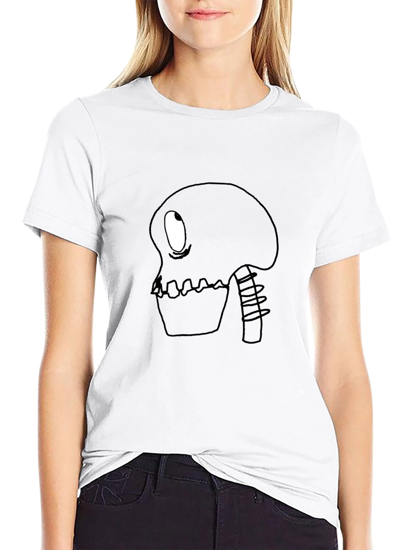 Cartoon Skeleton Graphic Tee - Black