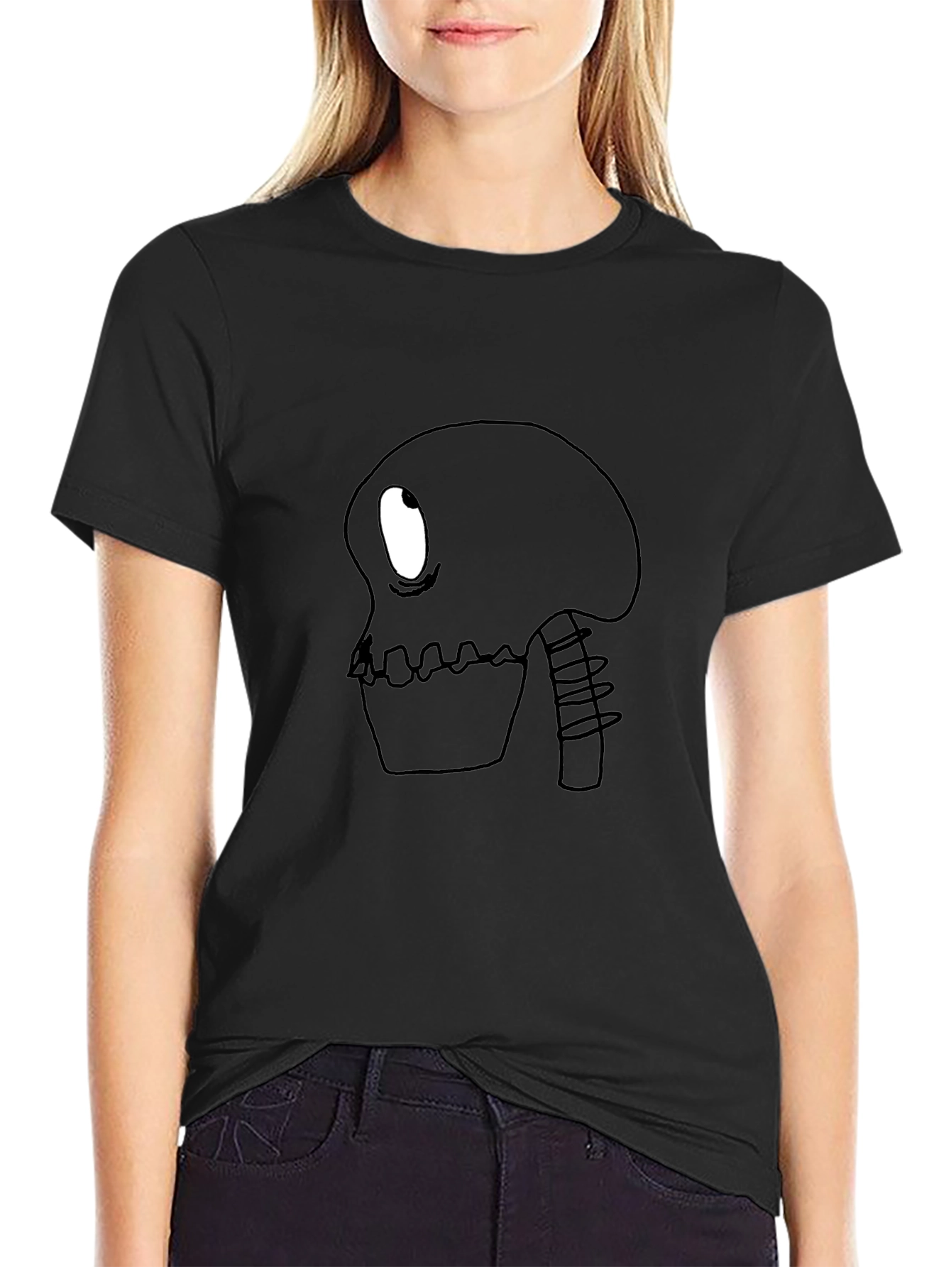 Cartoon Skeleton Graphic Tee - Black