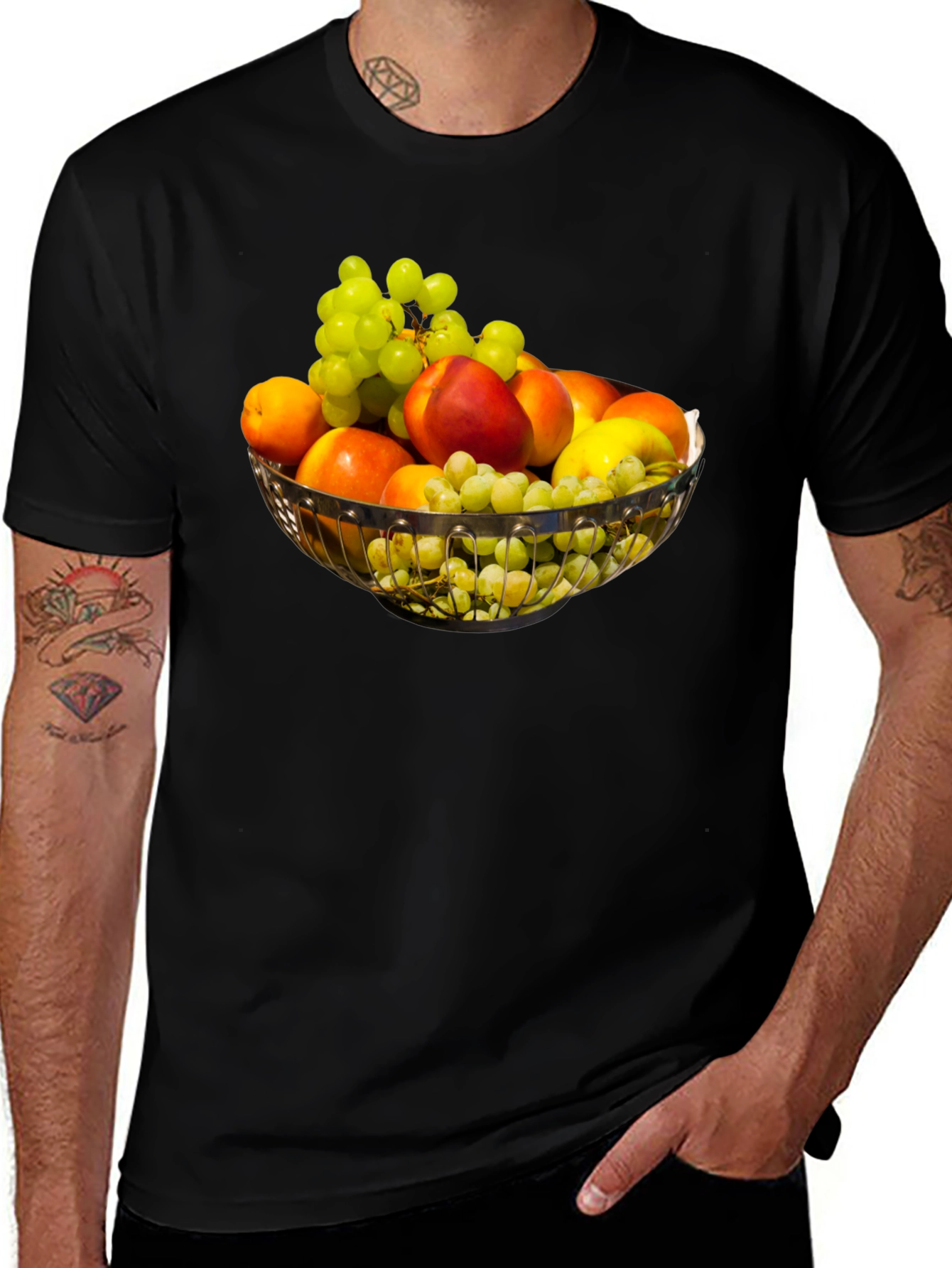 Fruit Bowl Graphic Print Black T-Shirt