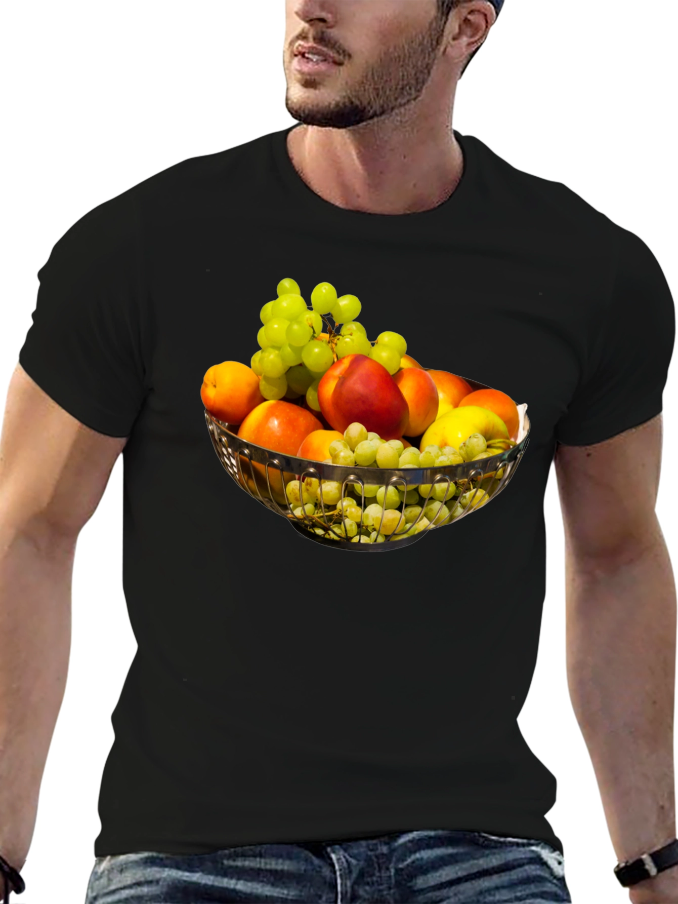 Fruit Bowl Graphic Print Black T-Shirt