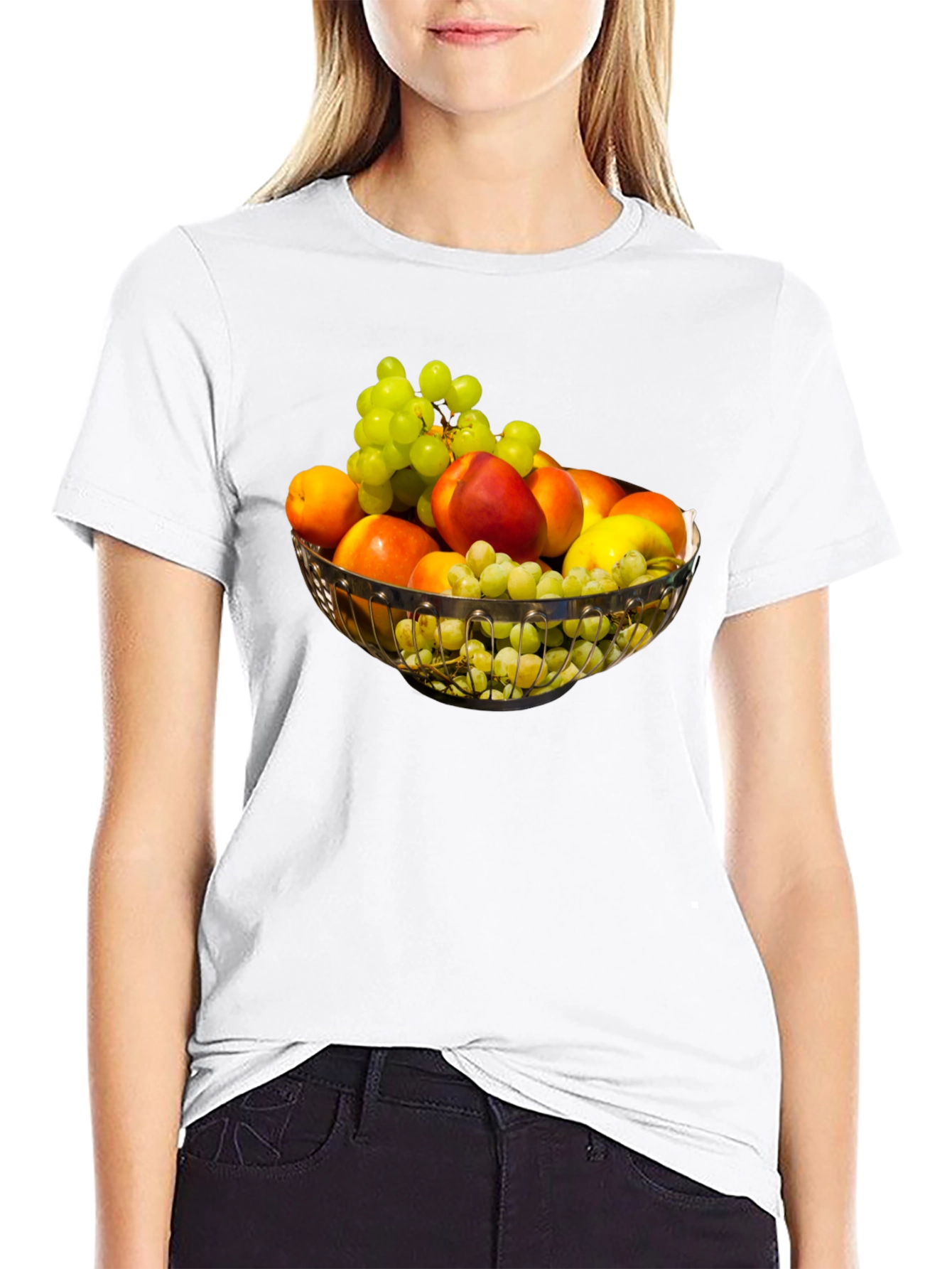 Fruit Bowl Graphic Print Black T-Shirt