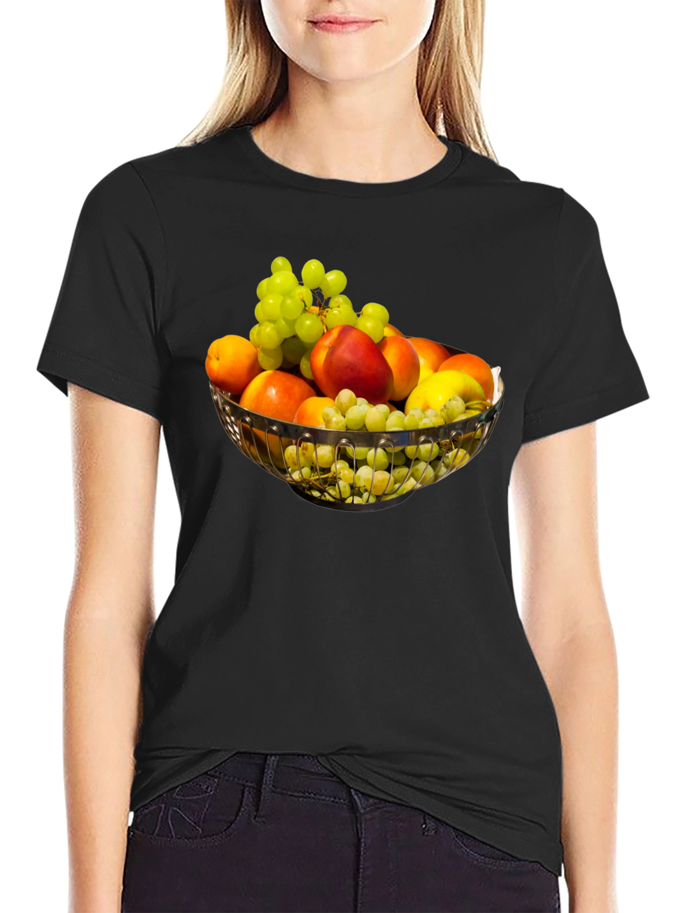 Fruit Bowl Graphic Print Black T-Shirt