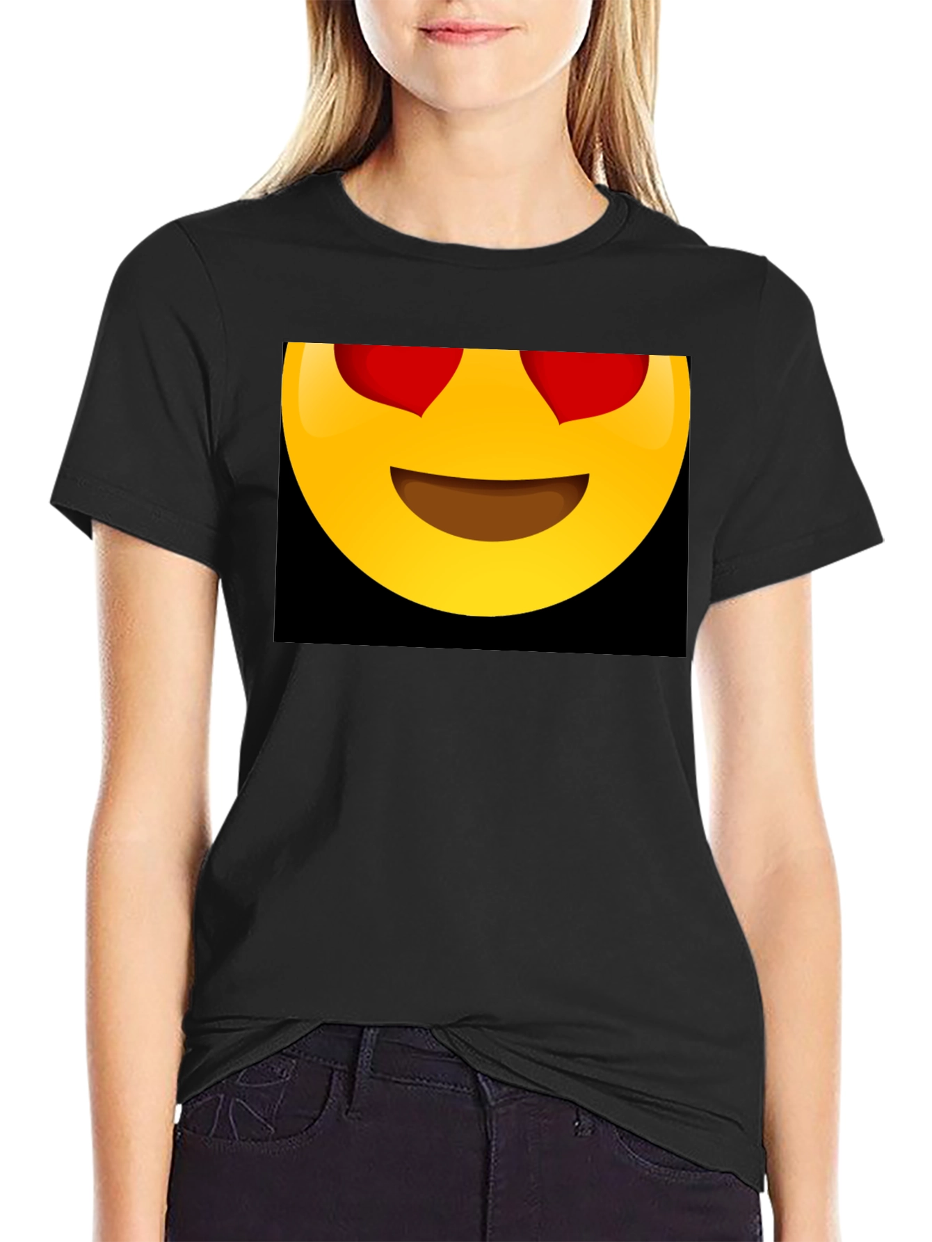 Emoji Heart Eyes Graphic Black T-Shirt
