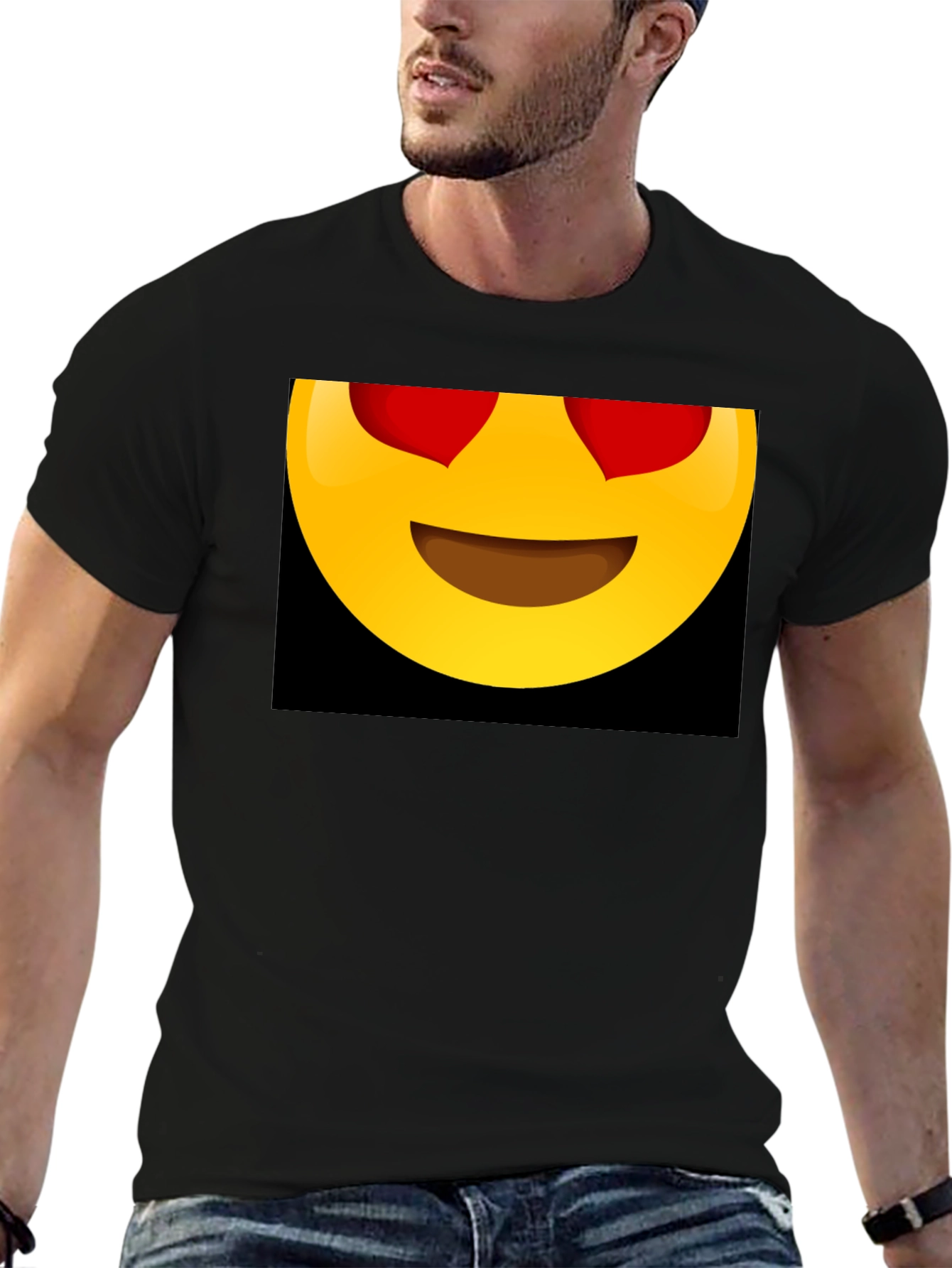 Emoji Heart Eyes Graphic Black T-Shirt
