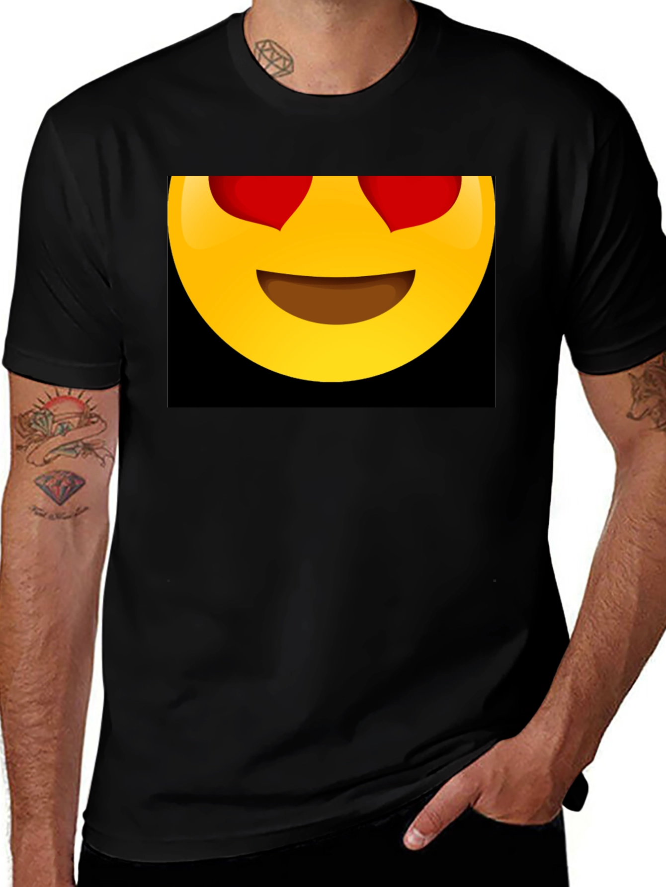 Emoji Heart Eyes Graphic Black T-Shirt