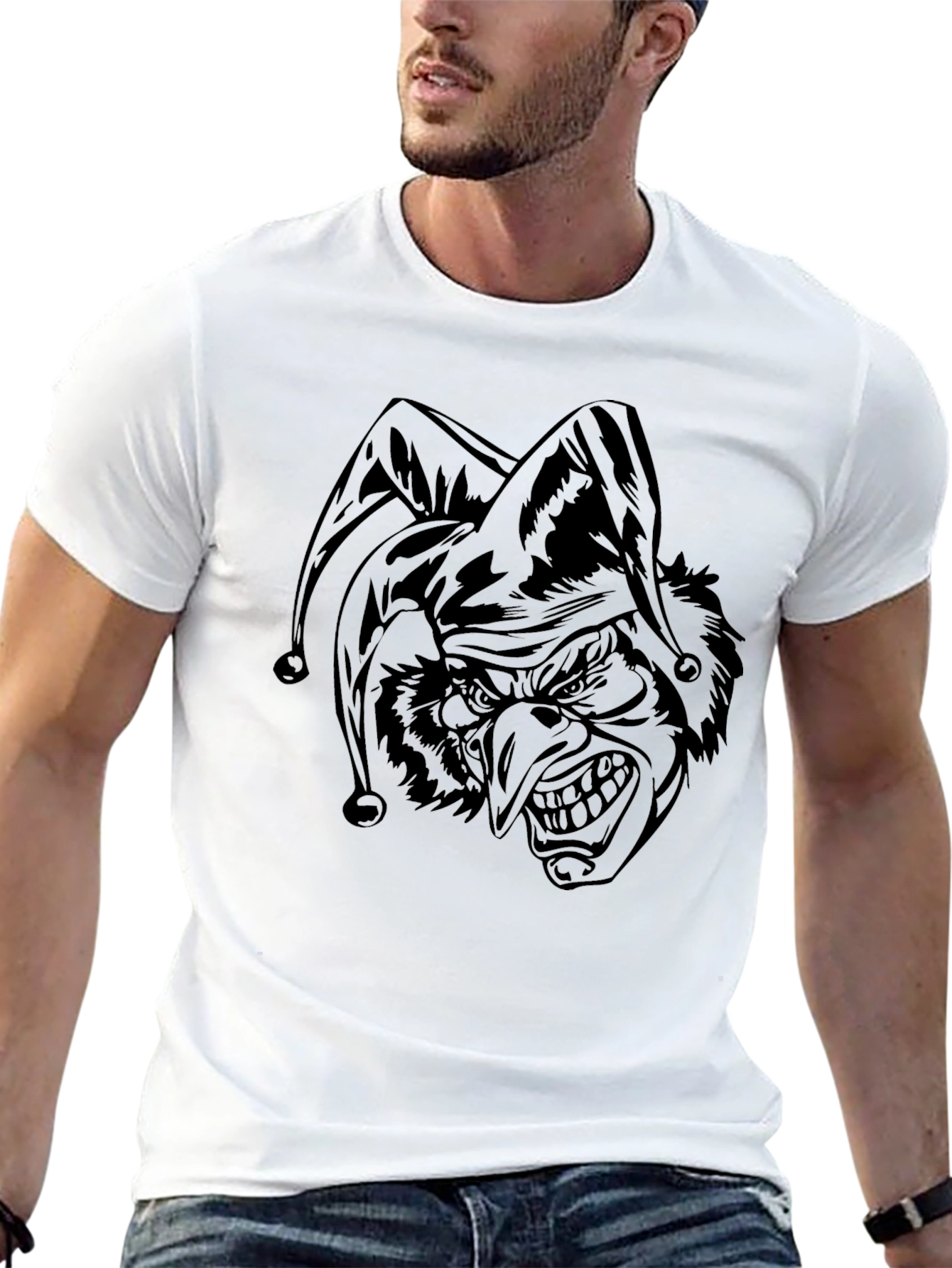 Mens Black T-Shirt with Jester Graphic