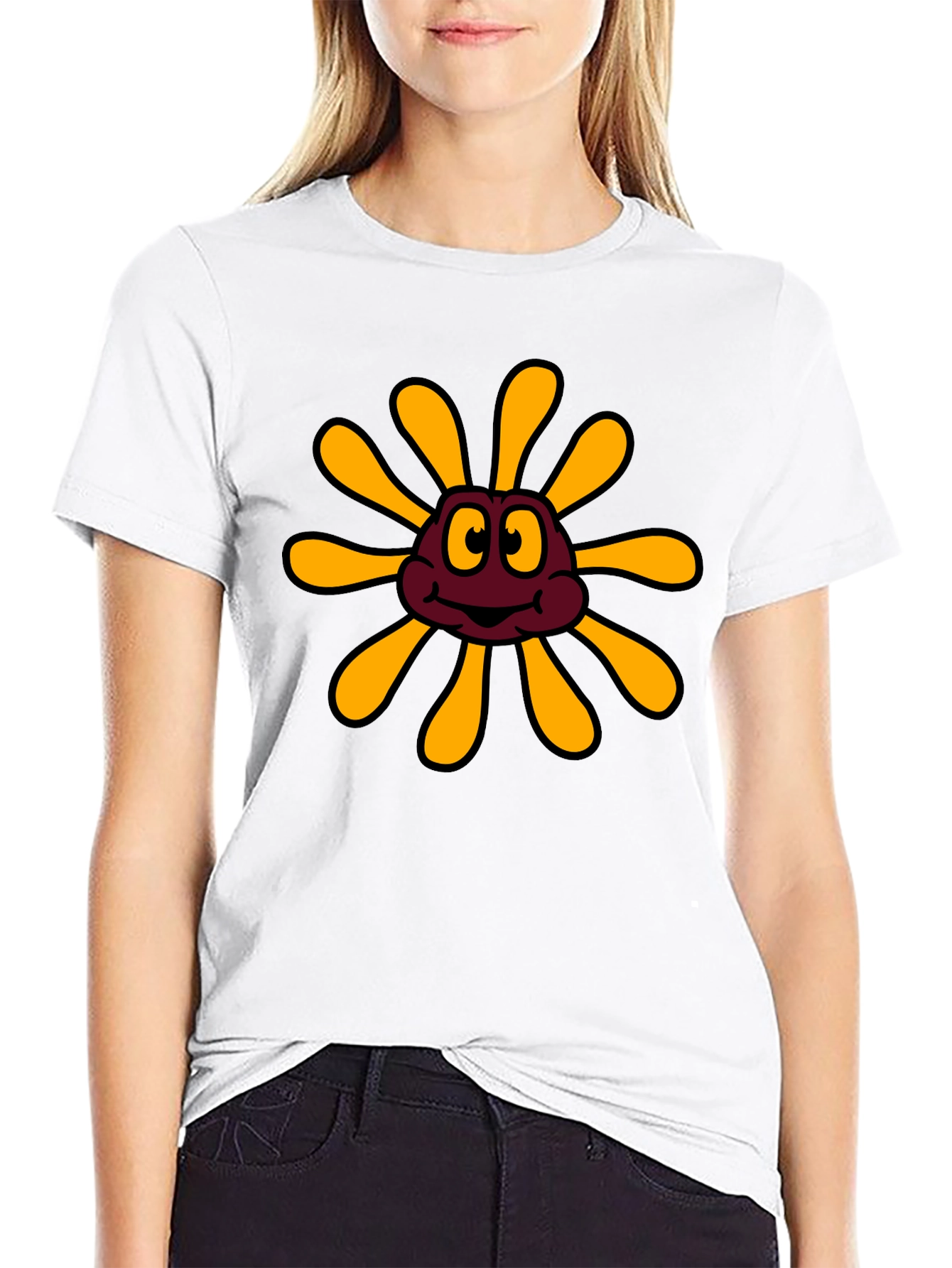 Cartoon Flower Graphic Black T-Shirt
