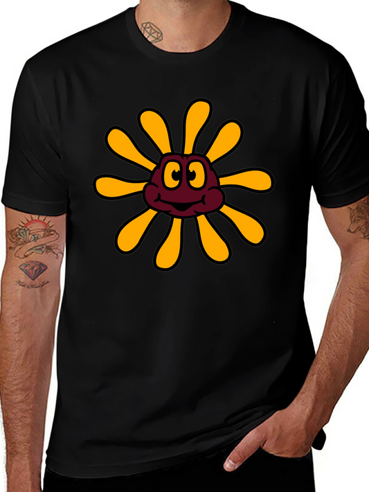 Cartoon Flower Graphic Black T-Shirt