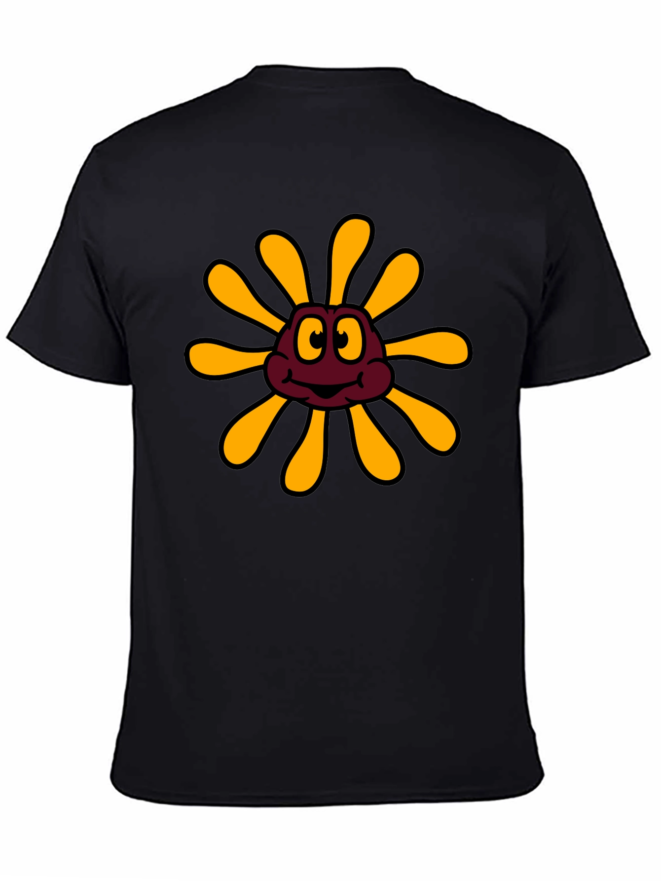 Cartoon Flower Graphic Black T-Shirt