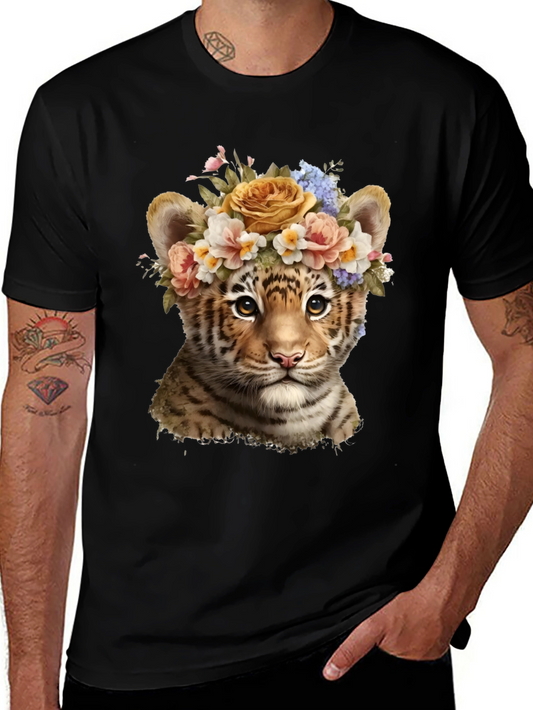 Floral Tiger Cub Graphic Tee - Soft Cotton Blend