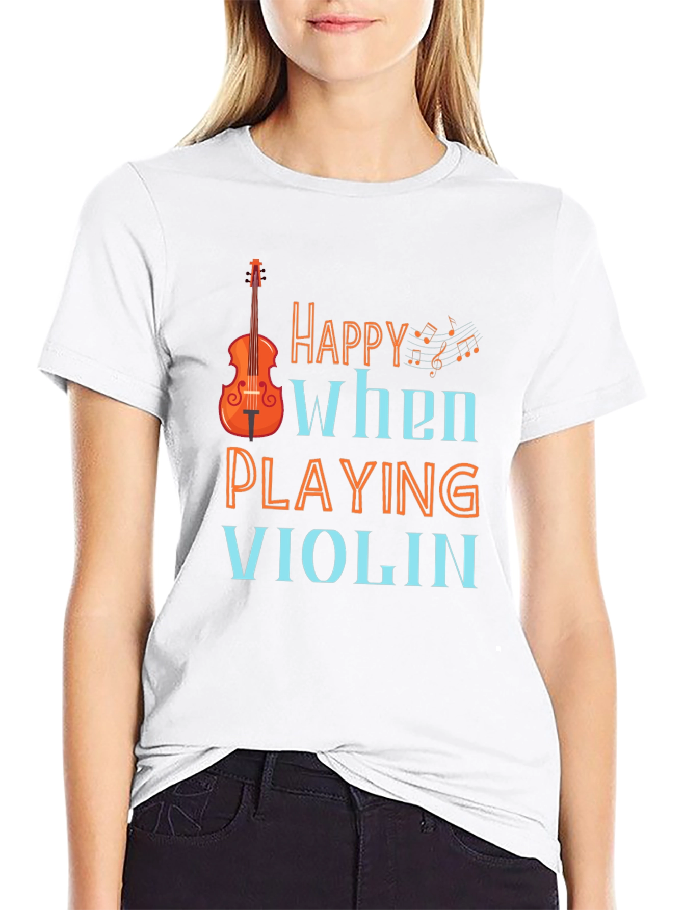 Happy When Playing Violin Graphic Tee Shirt