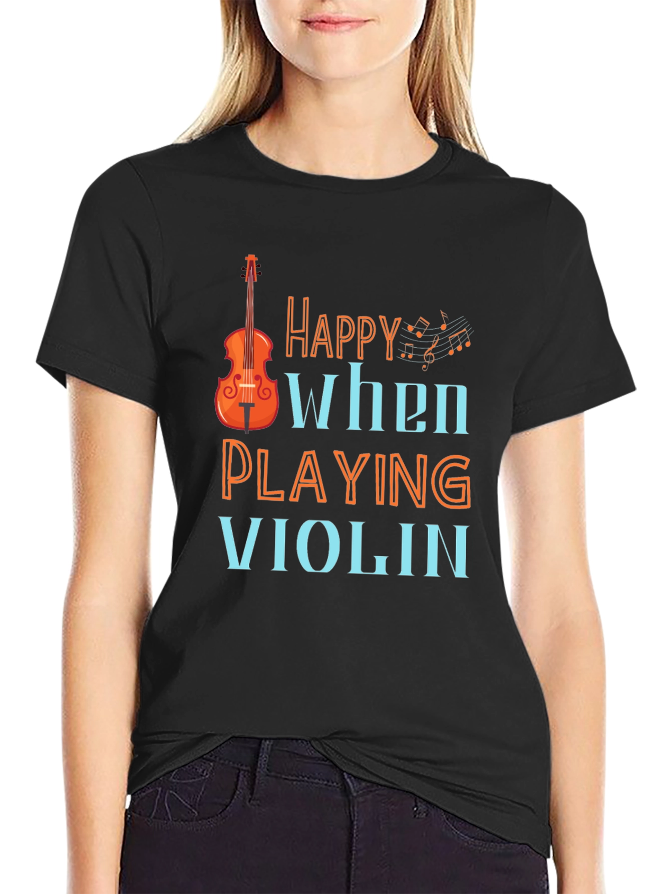 Happy When Playing Violin Graphic Tee Shirt
