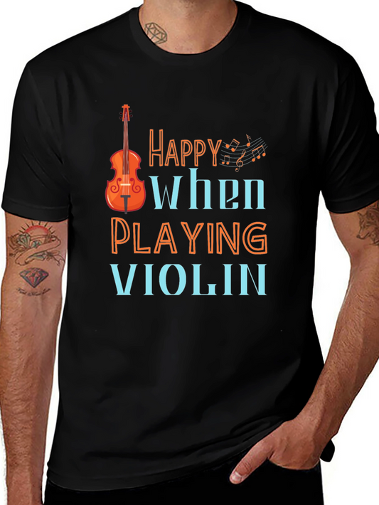 Happy When Playing Violin Graphic Tee Shirt