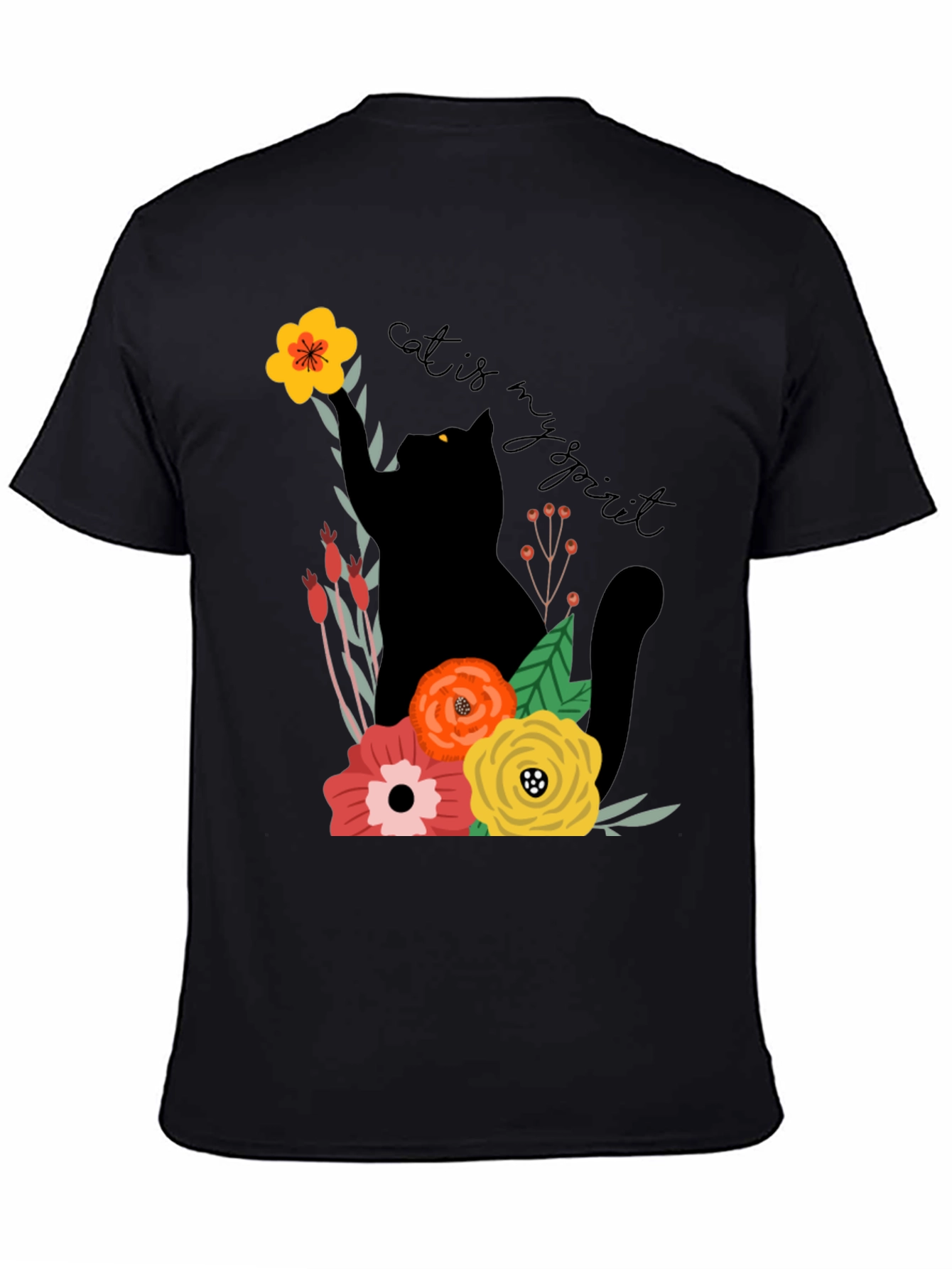 Cat Is My Spirit T-Shirt - Floral Design