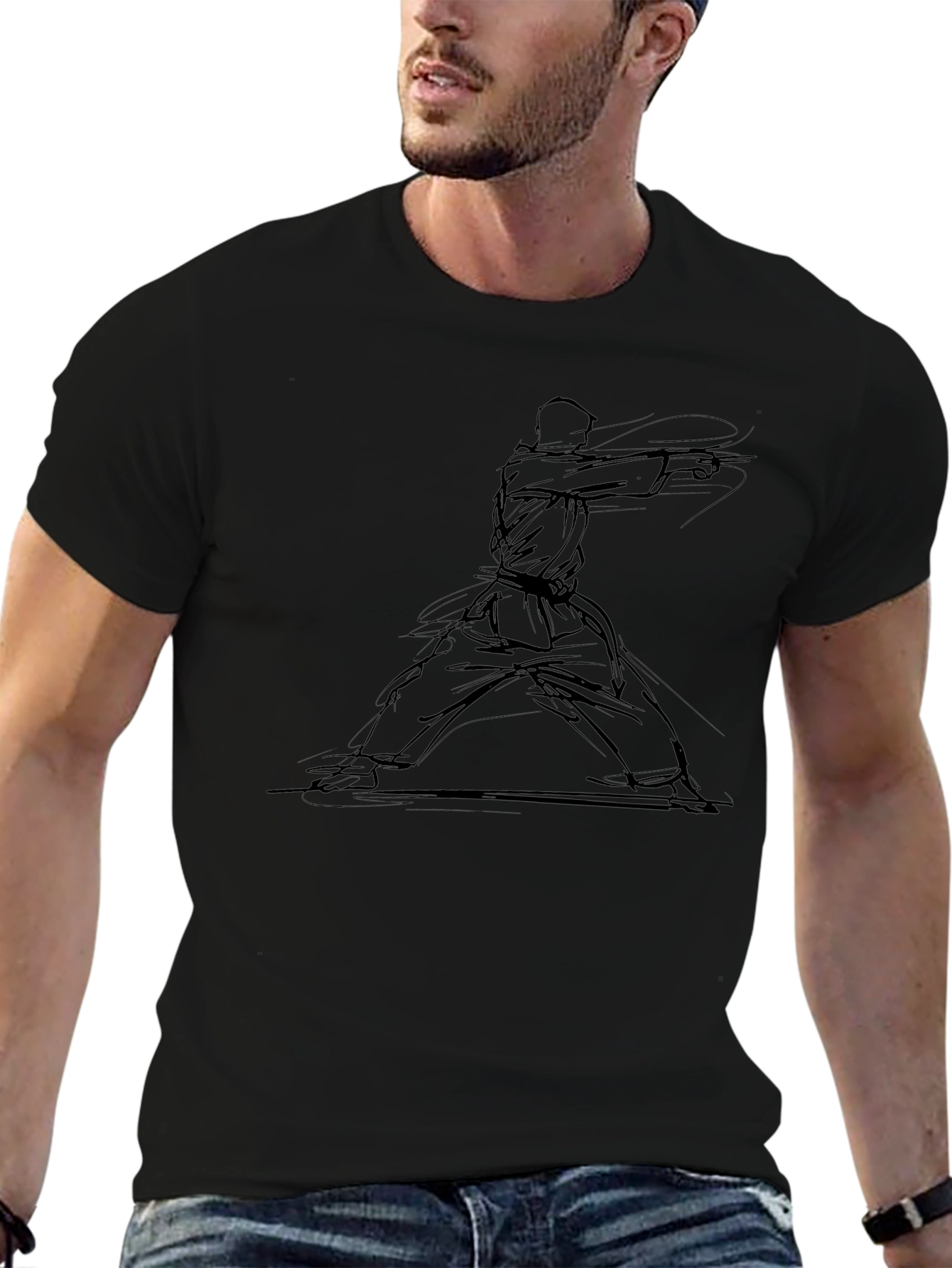Martial Arts Sketch Black T-Shirt